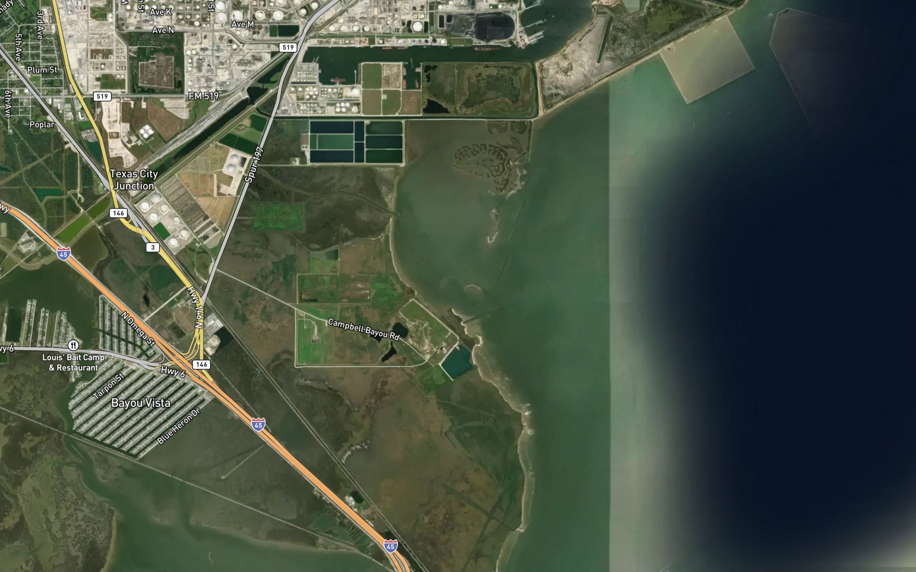 Satellite map of the Campbell Bayou