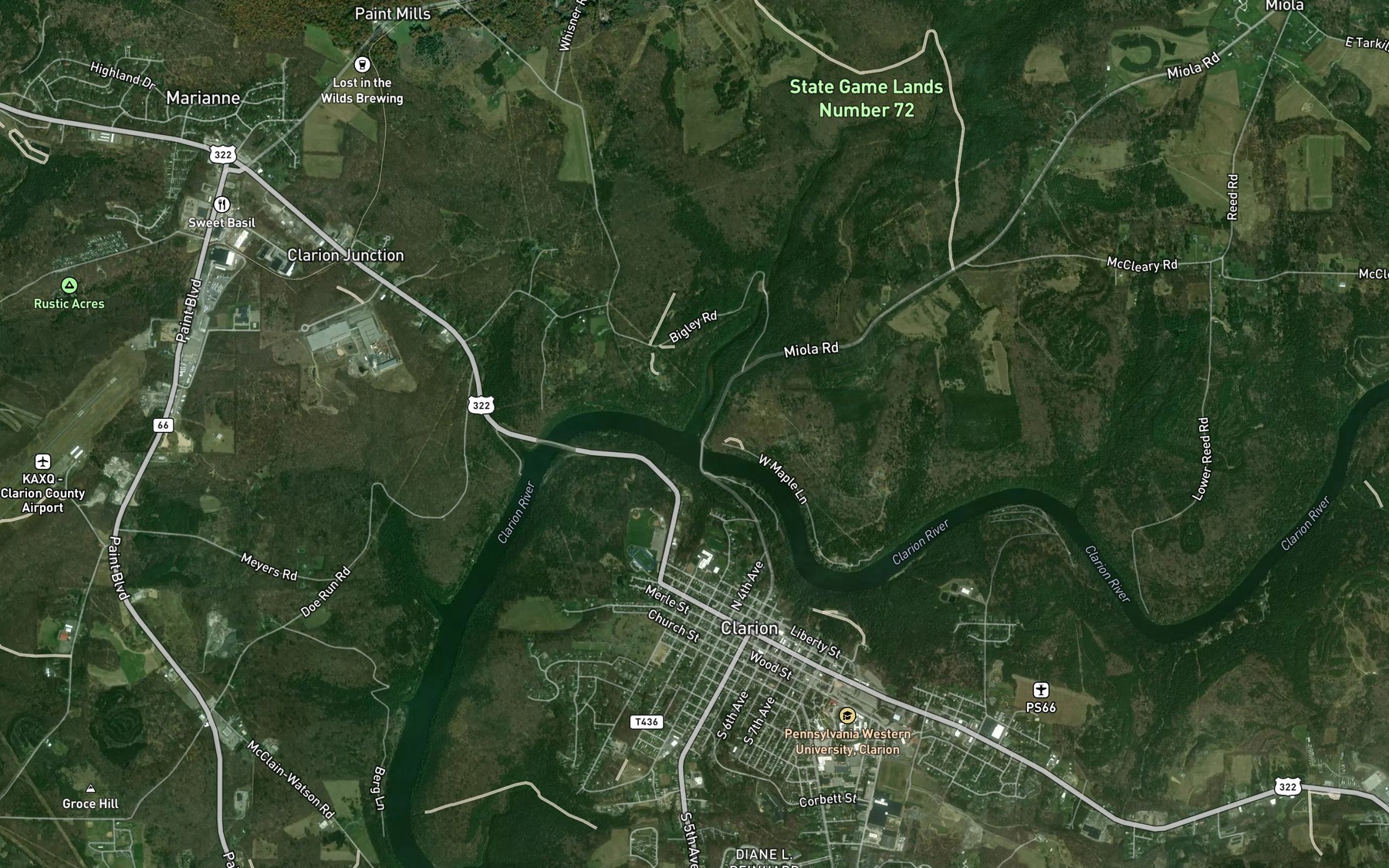 Satellite map of the Toby Creek