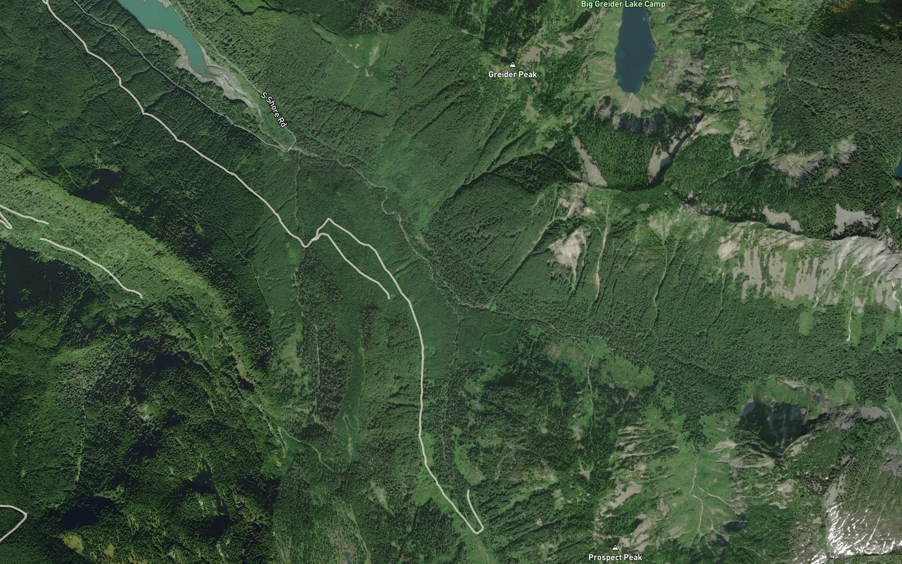 Satellite map of the Middle Fork South Fork Sultan River