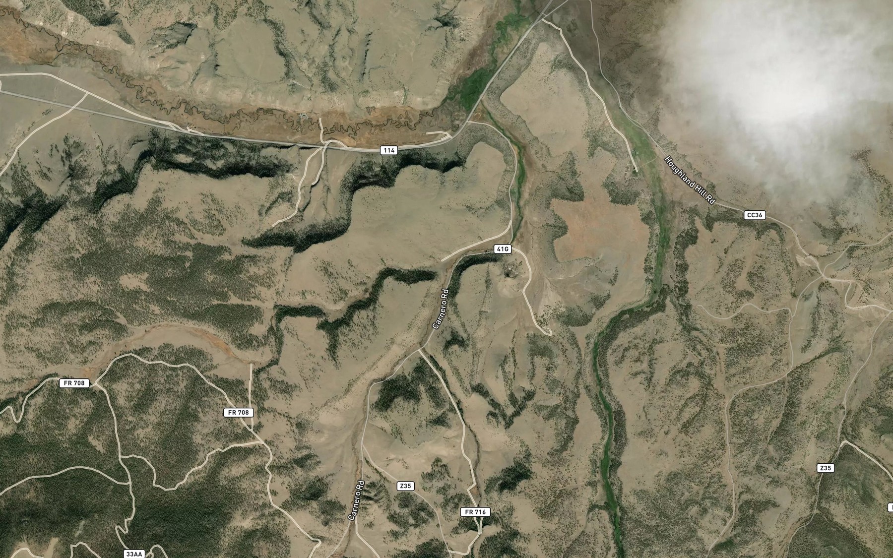 Satellite map of the Houselog Creek