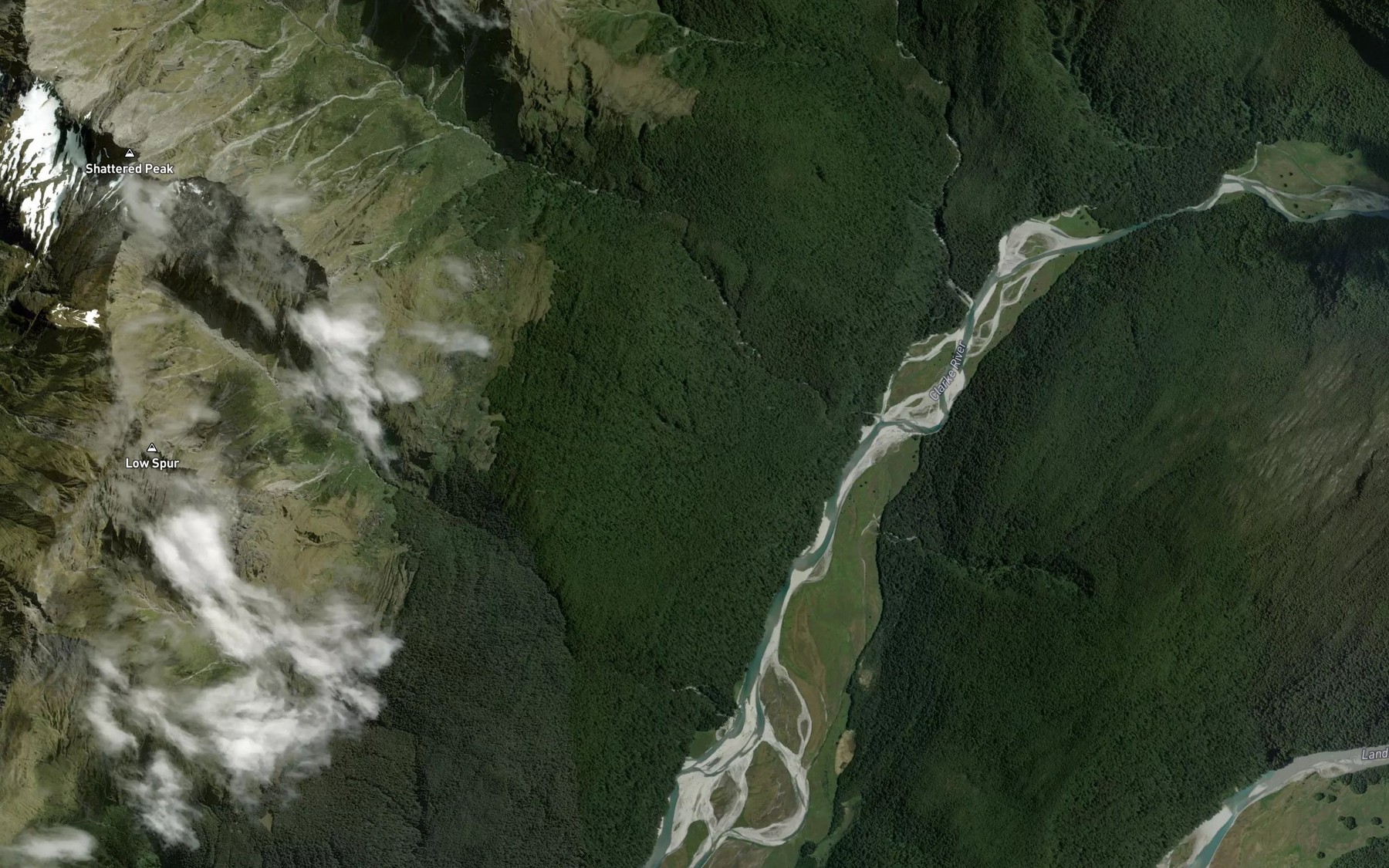 Satellite map of the Clarke River