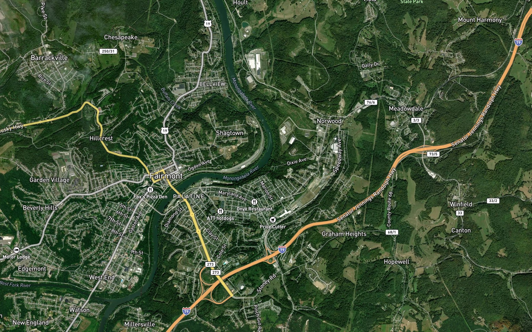Satellite map of the Hickman Run