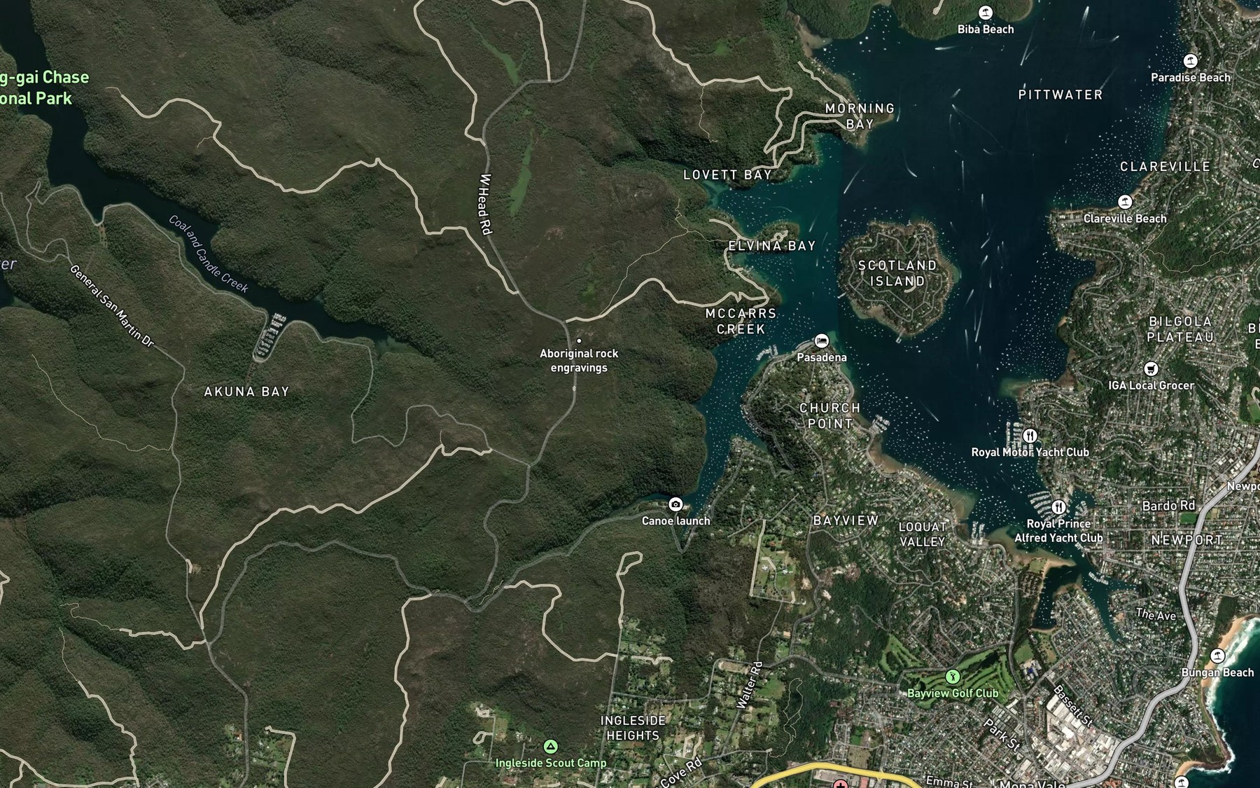 Satellite map of the Browns Bay