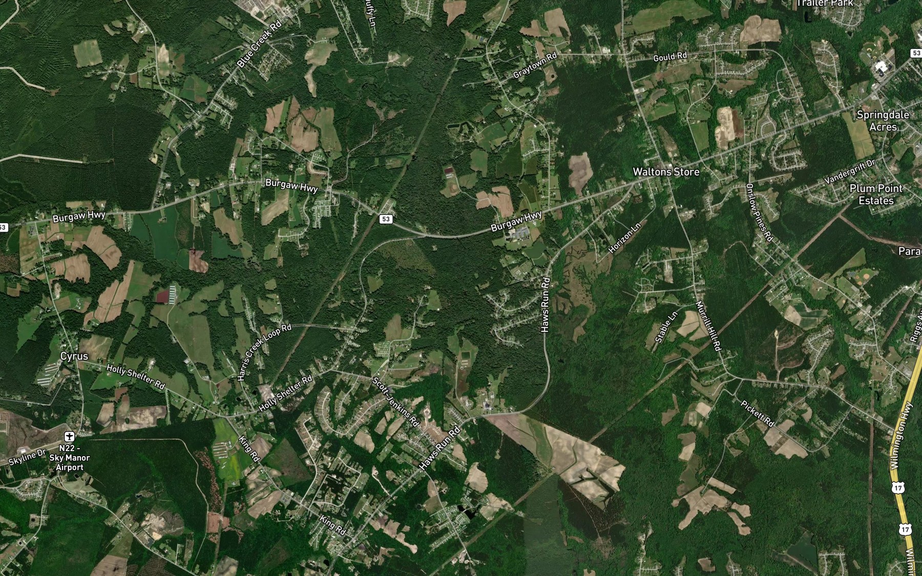 Satellite map of the Harris Creek