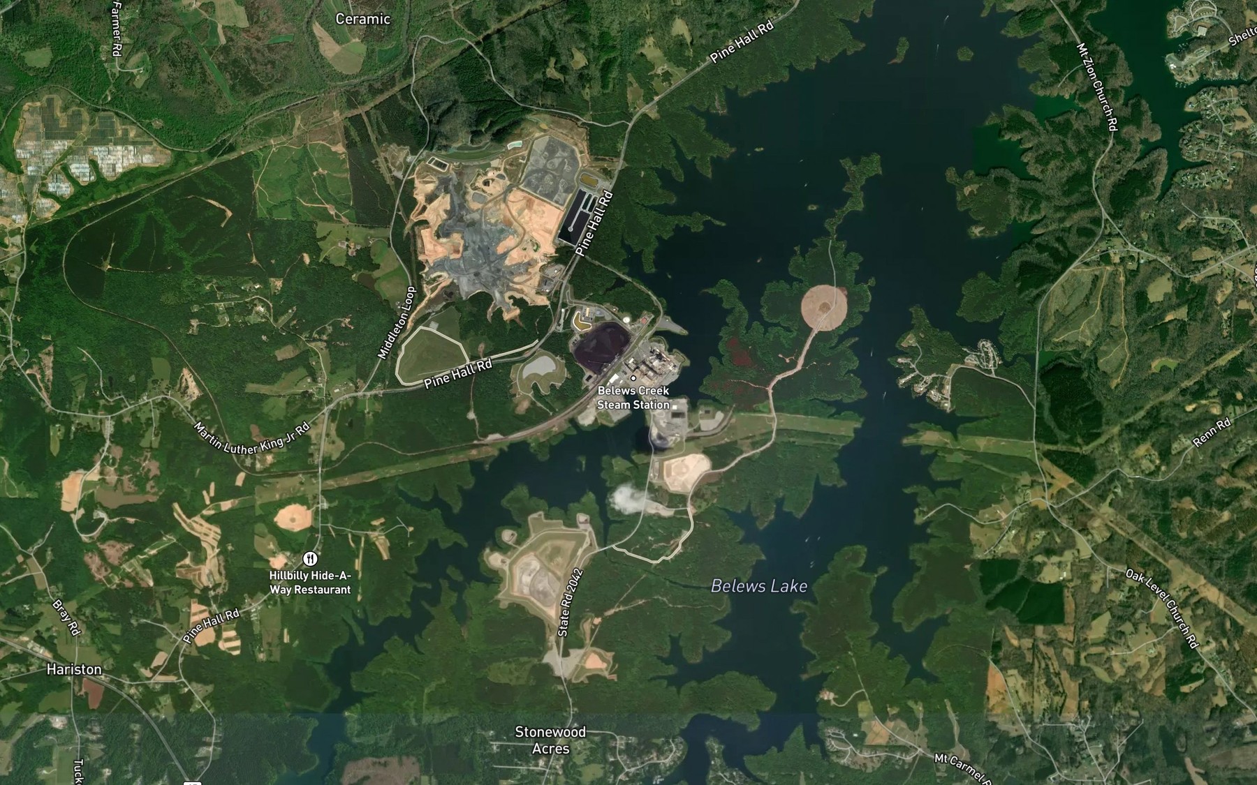 Satellite map of the Belews Creek Power Station