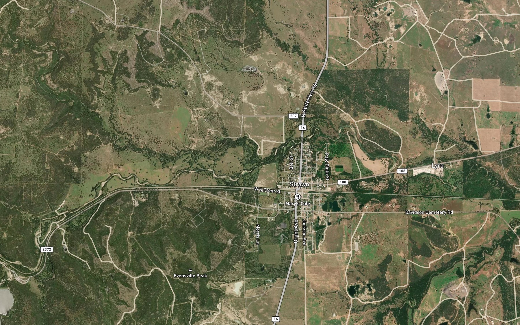 Satellite map of the Bills Creek