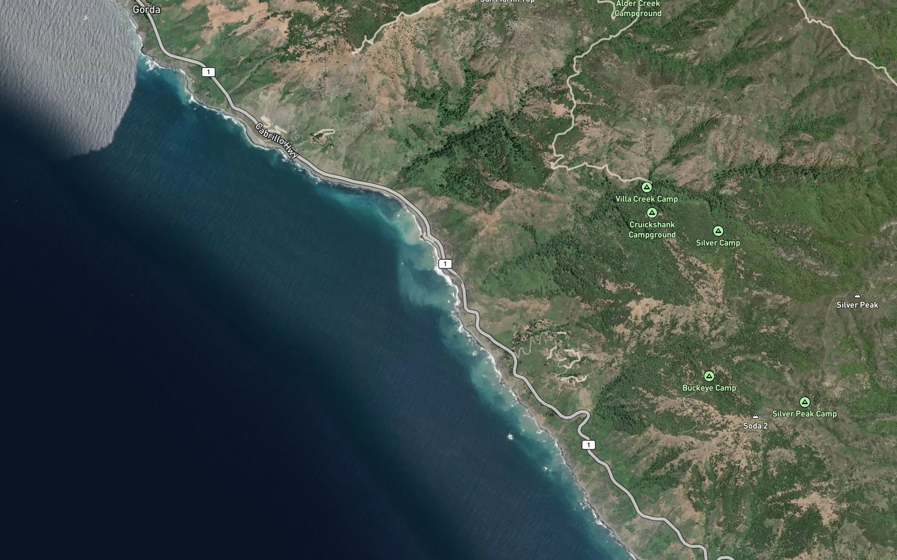Satellite map of the Villa Creek