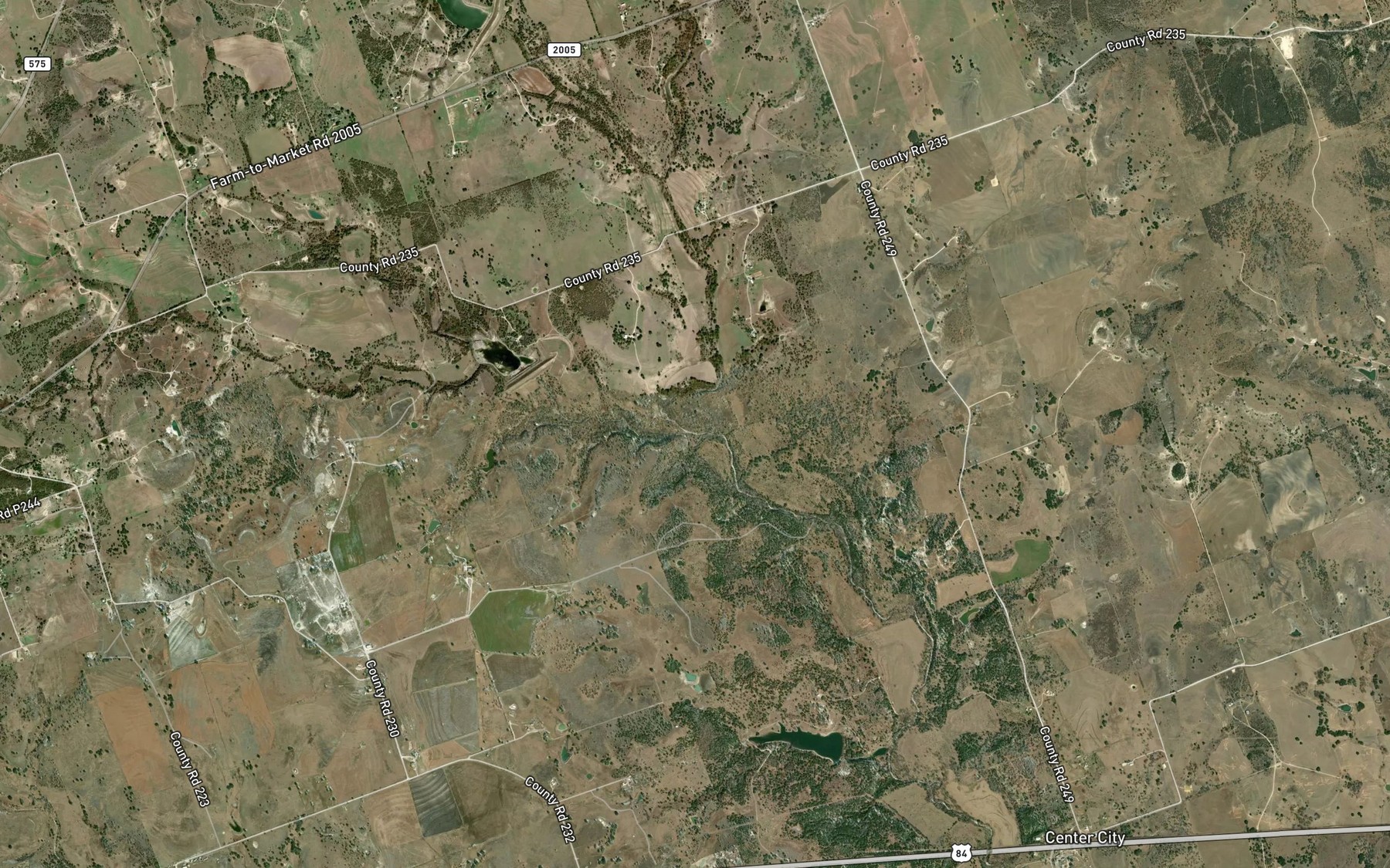 Satellite map of the Mustang Creek