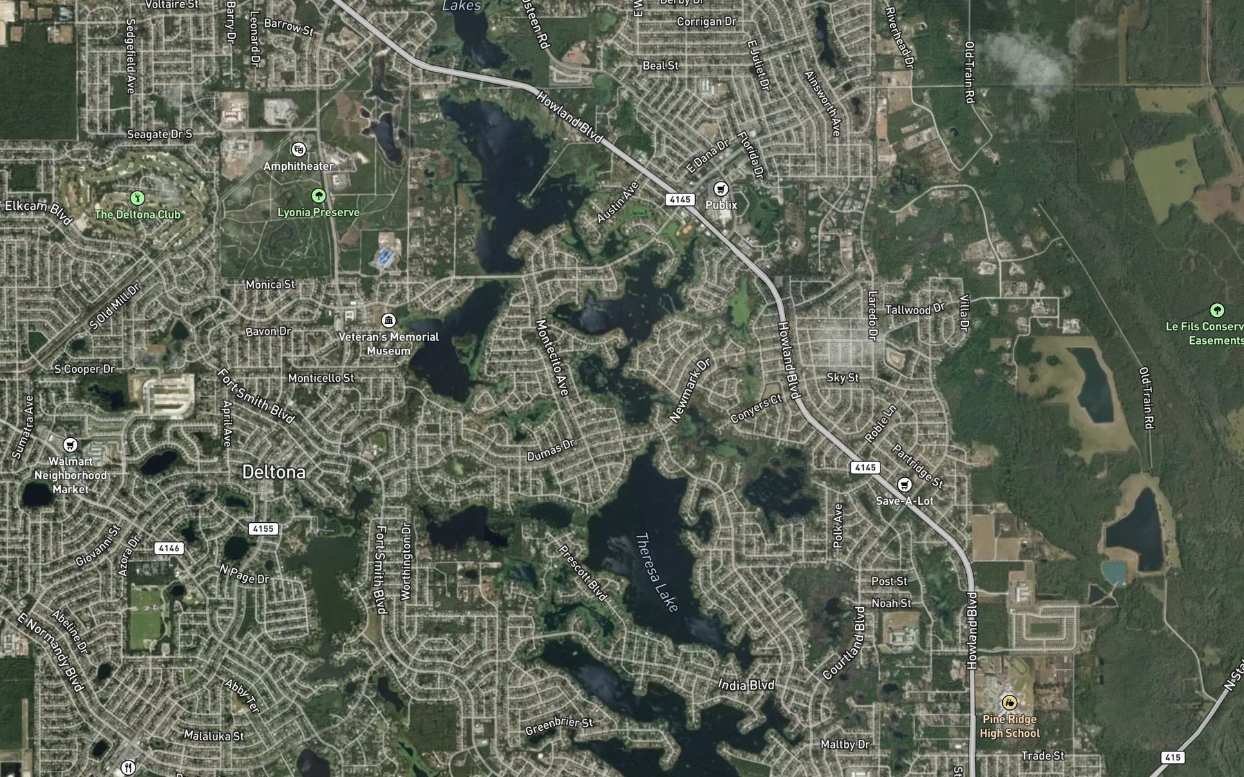 Satellite map of the Elizabeth Lake