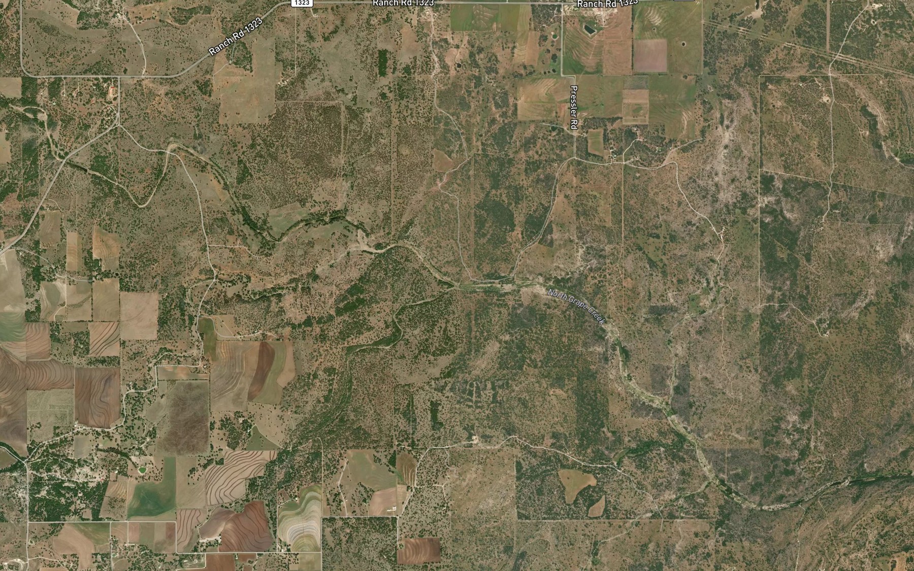 Satellite map of the Dry Hollow Creek