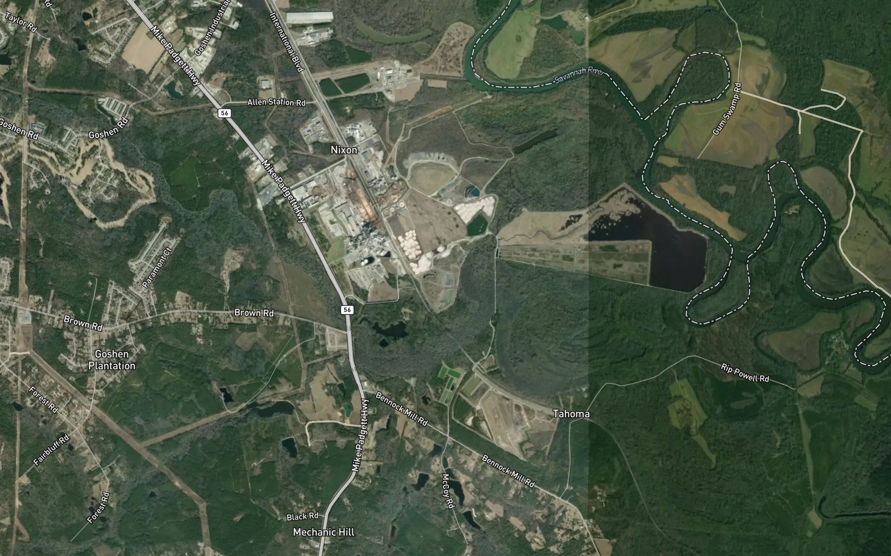 Satellite map of the Wastewater Treatment Pond Number Four
