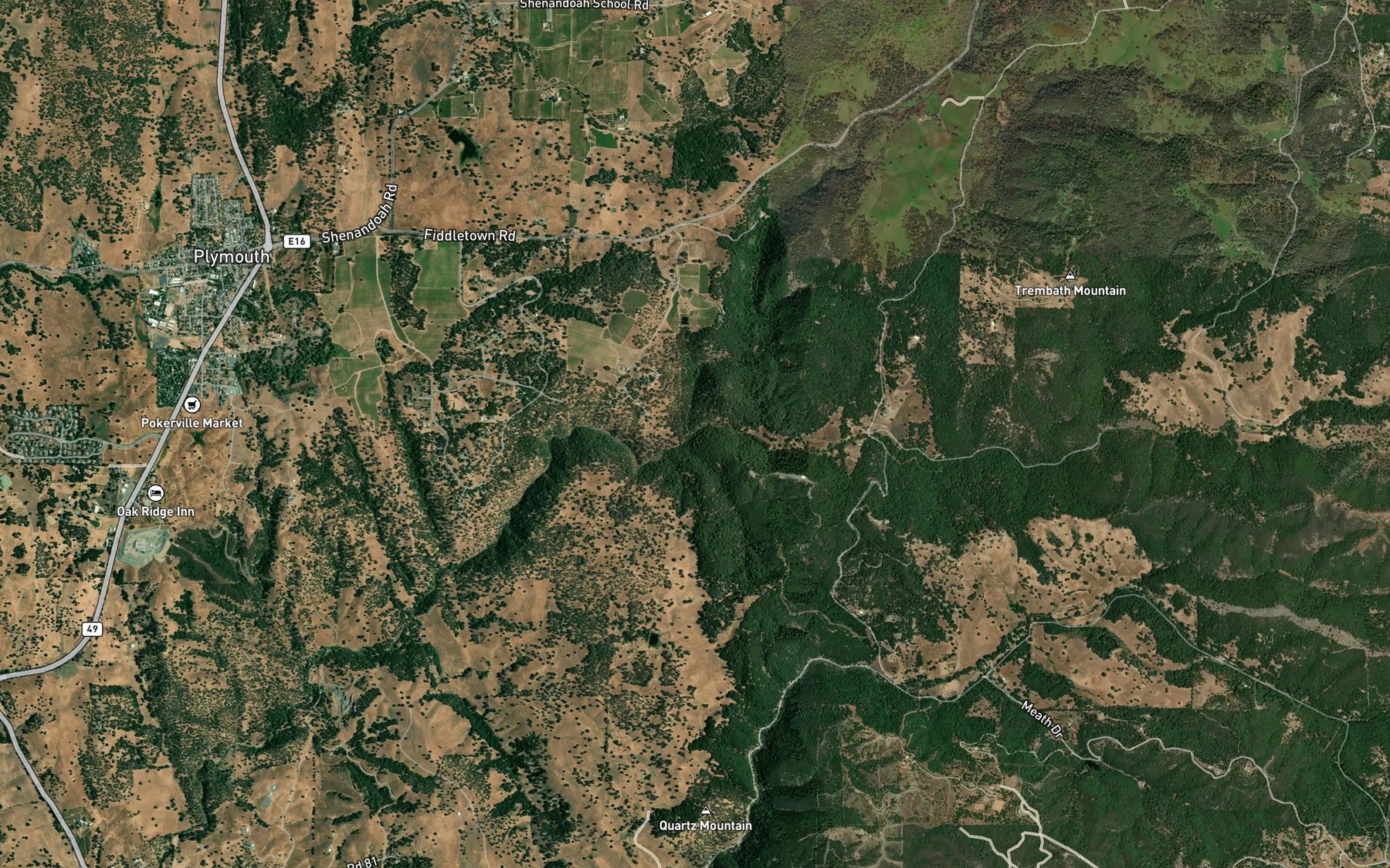 Satellite map of the South Fork Dry Creek