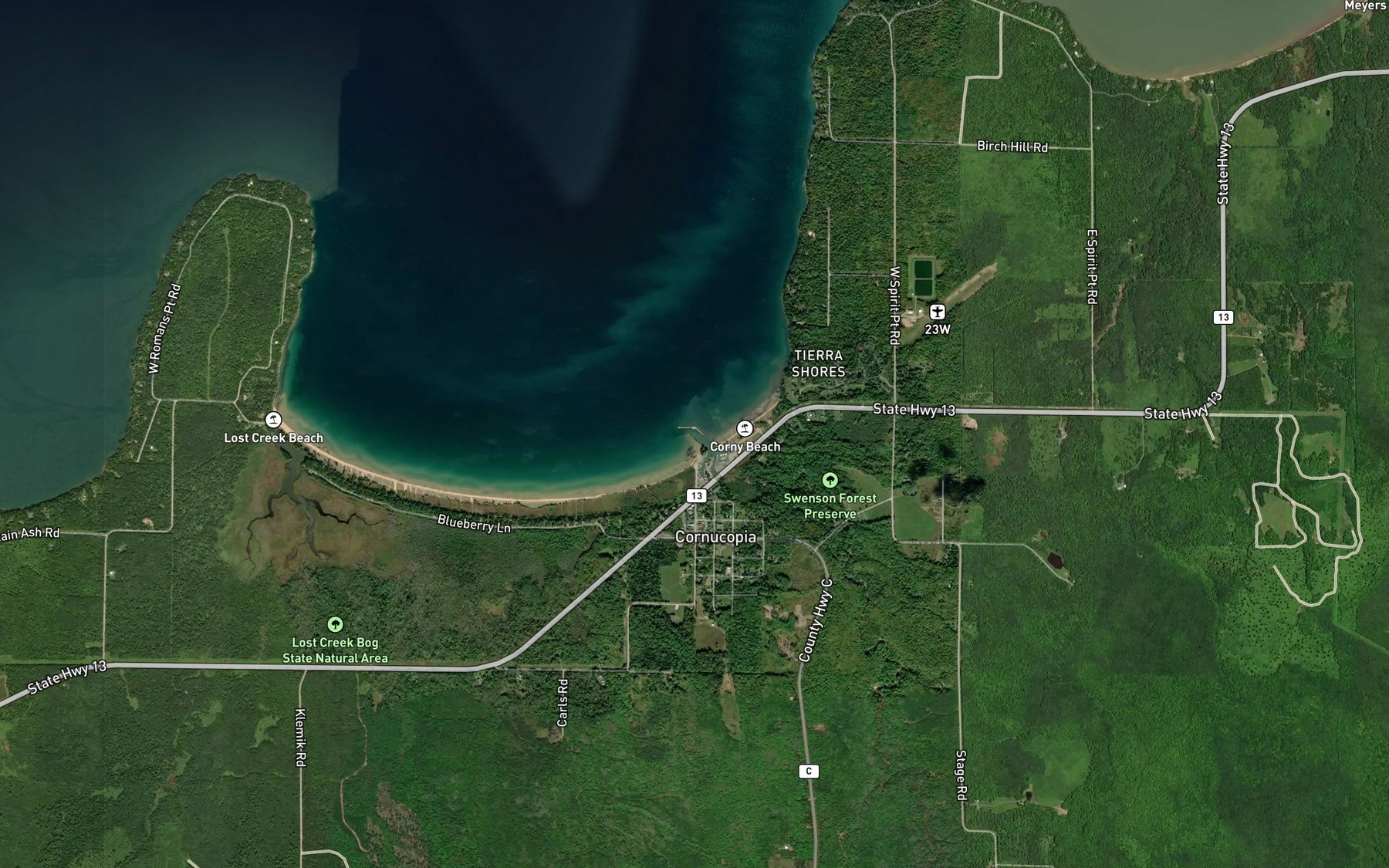 Satellite map of the Siskiwit River