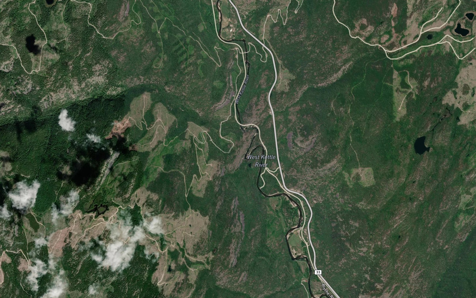Satellite map of the Kelly River