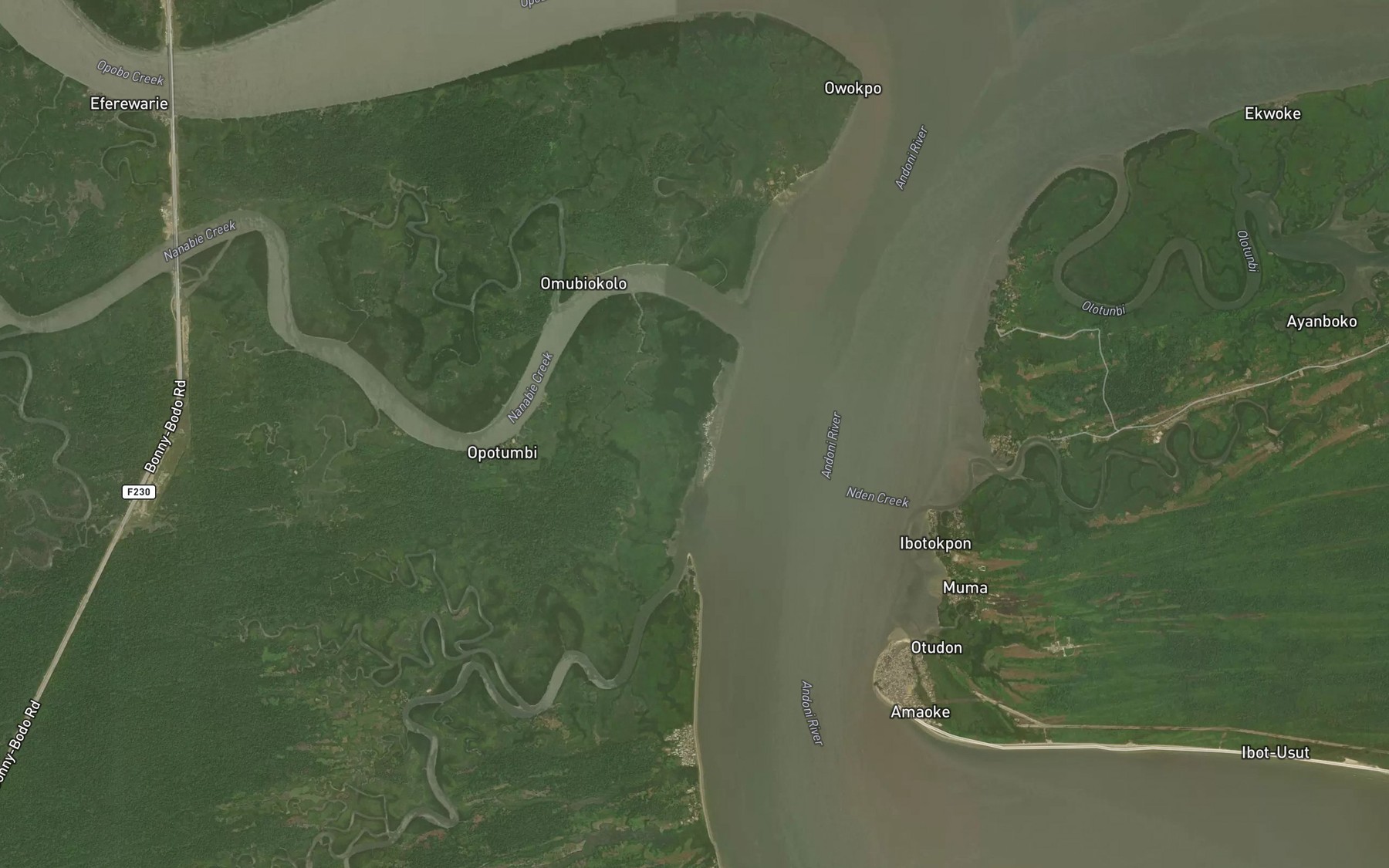 Satellite map of the Egelebie Creek