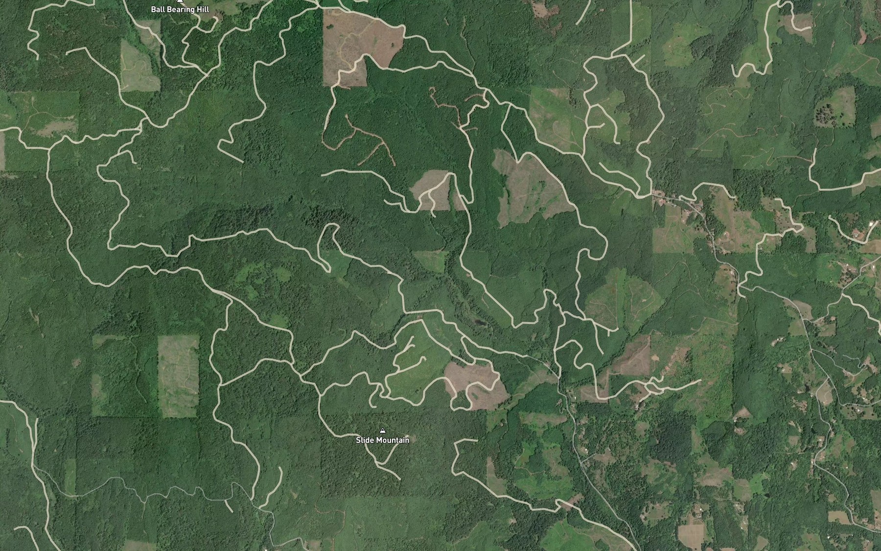 Satellite map of the Slide Mountain Creek