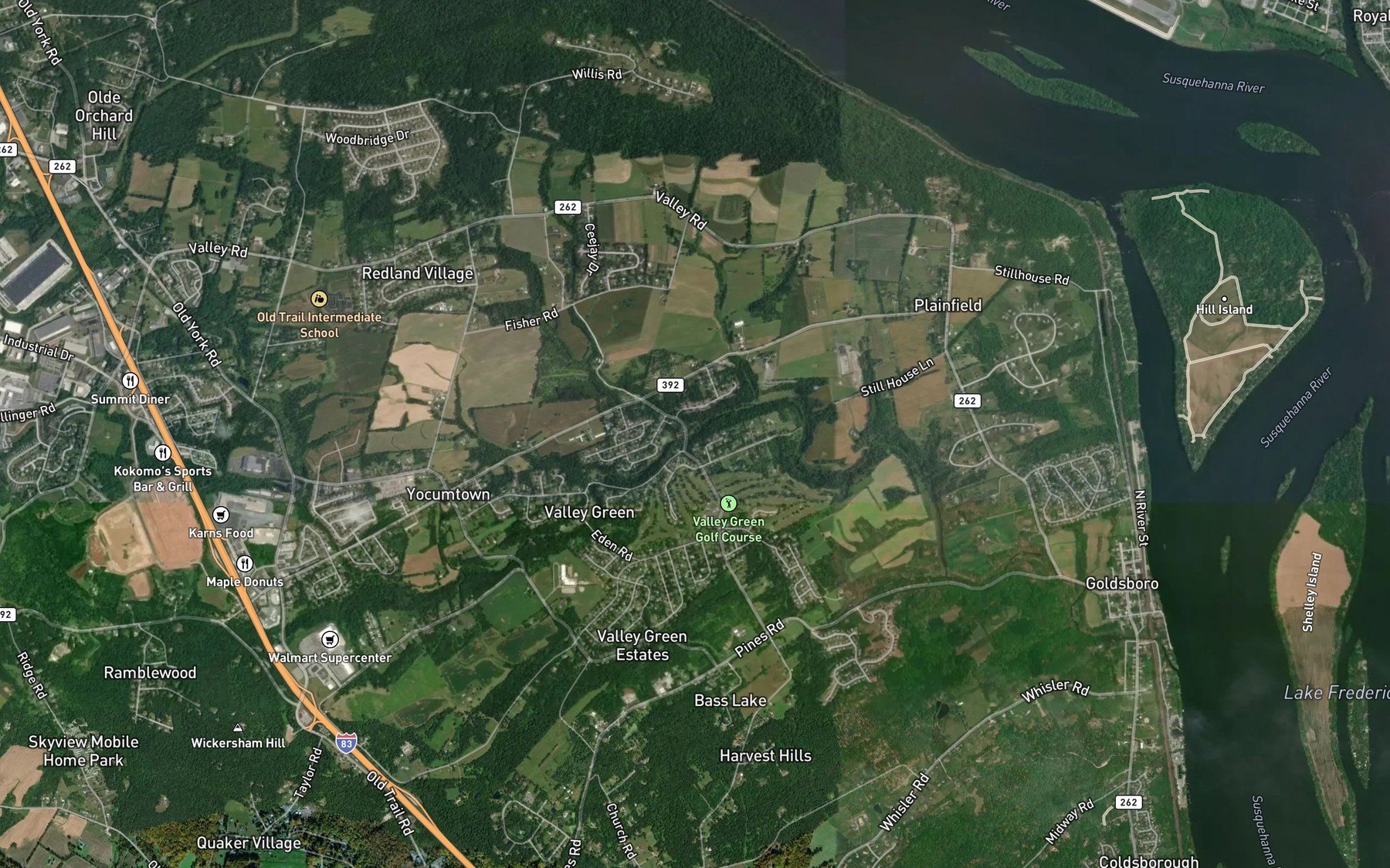 Satellite map of the Big Spring Run