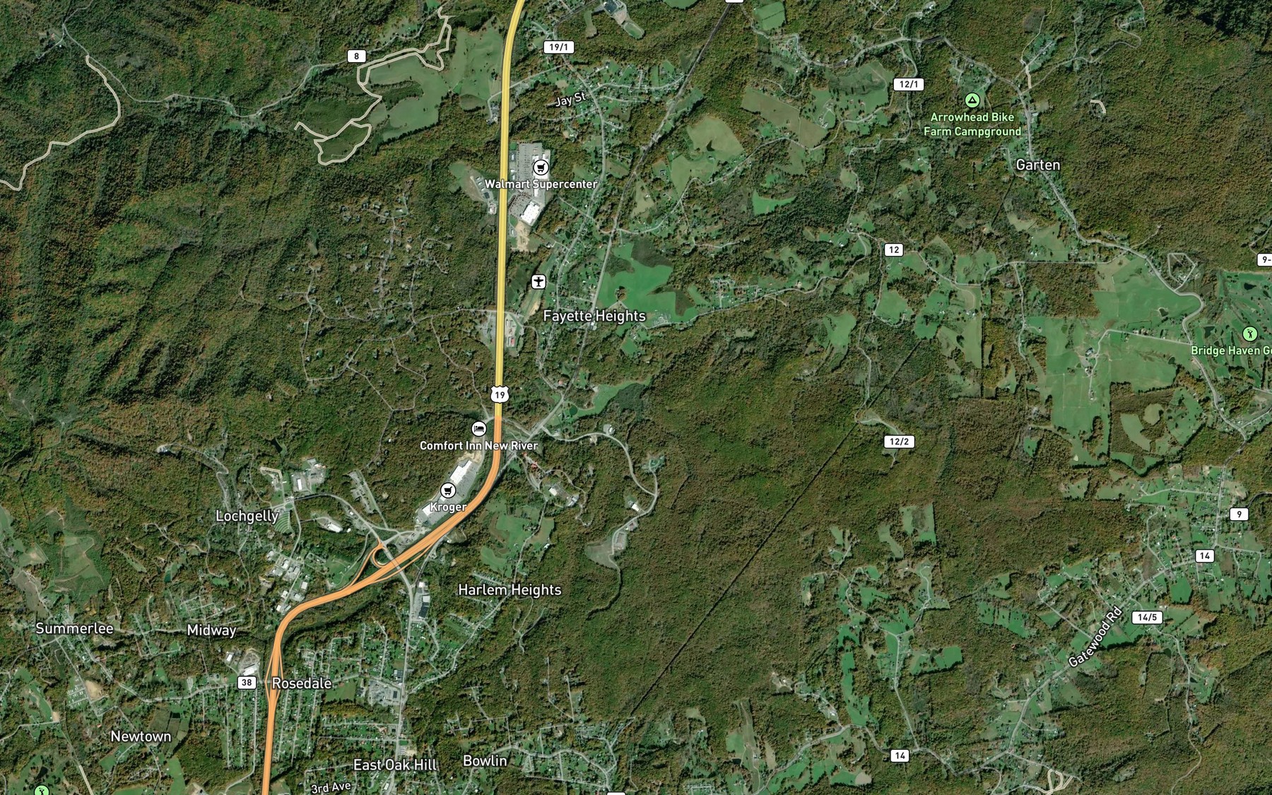 Satellite map of the Adkins Branch