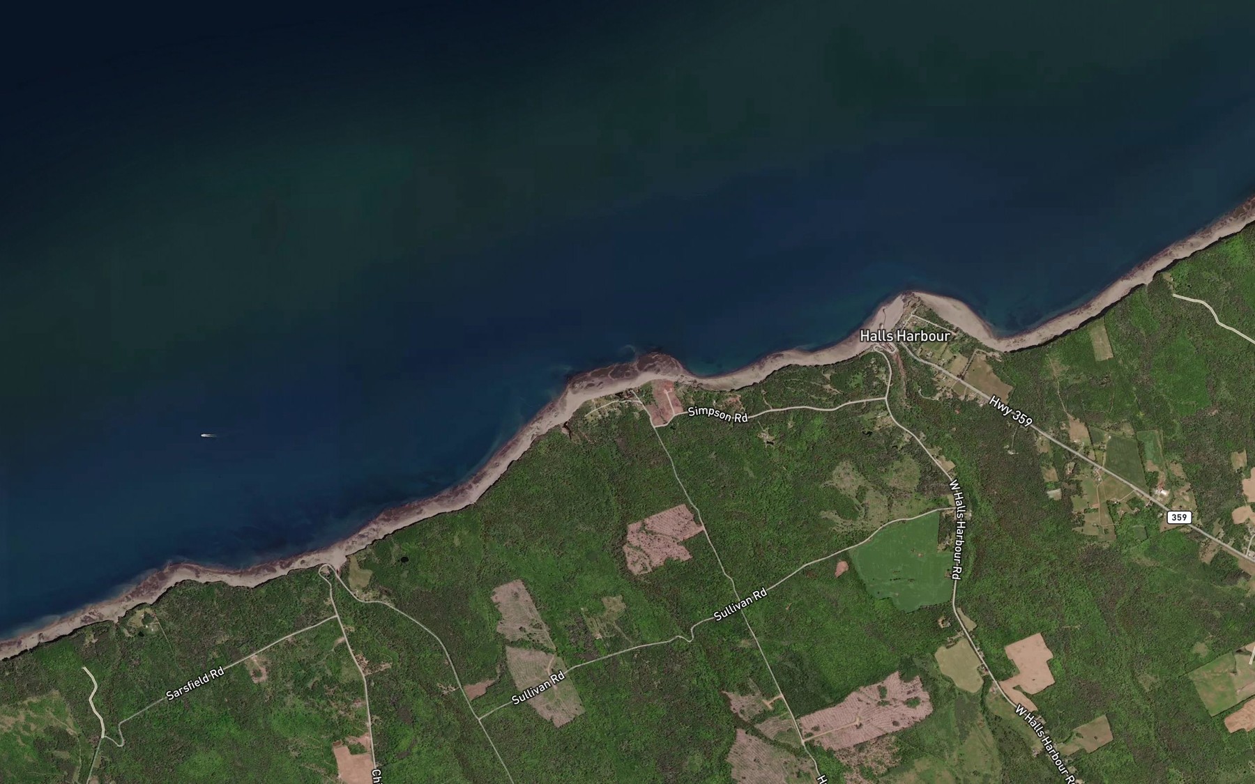 Satellite map of the Huntingdon Brook