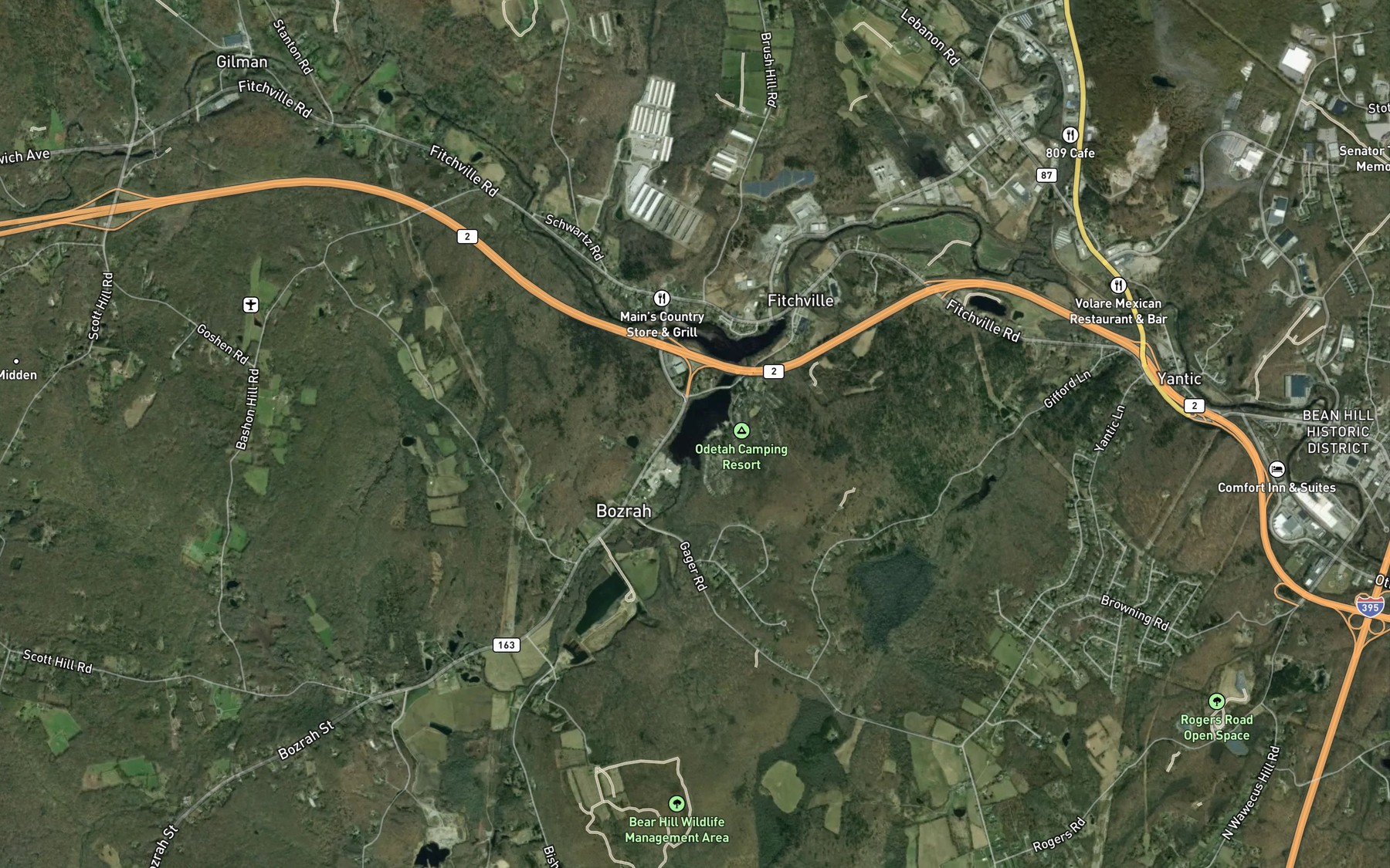 Satellite map of the Fitchville Pond