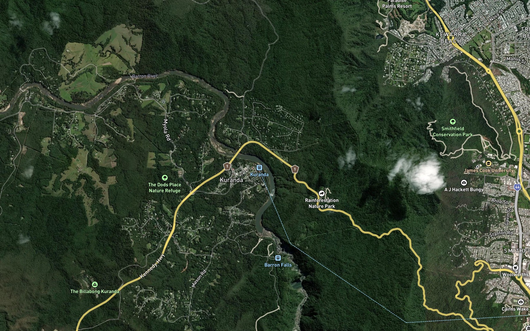 Satellite map of the Barron River