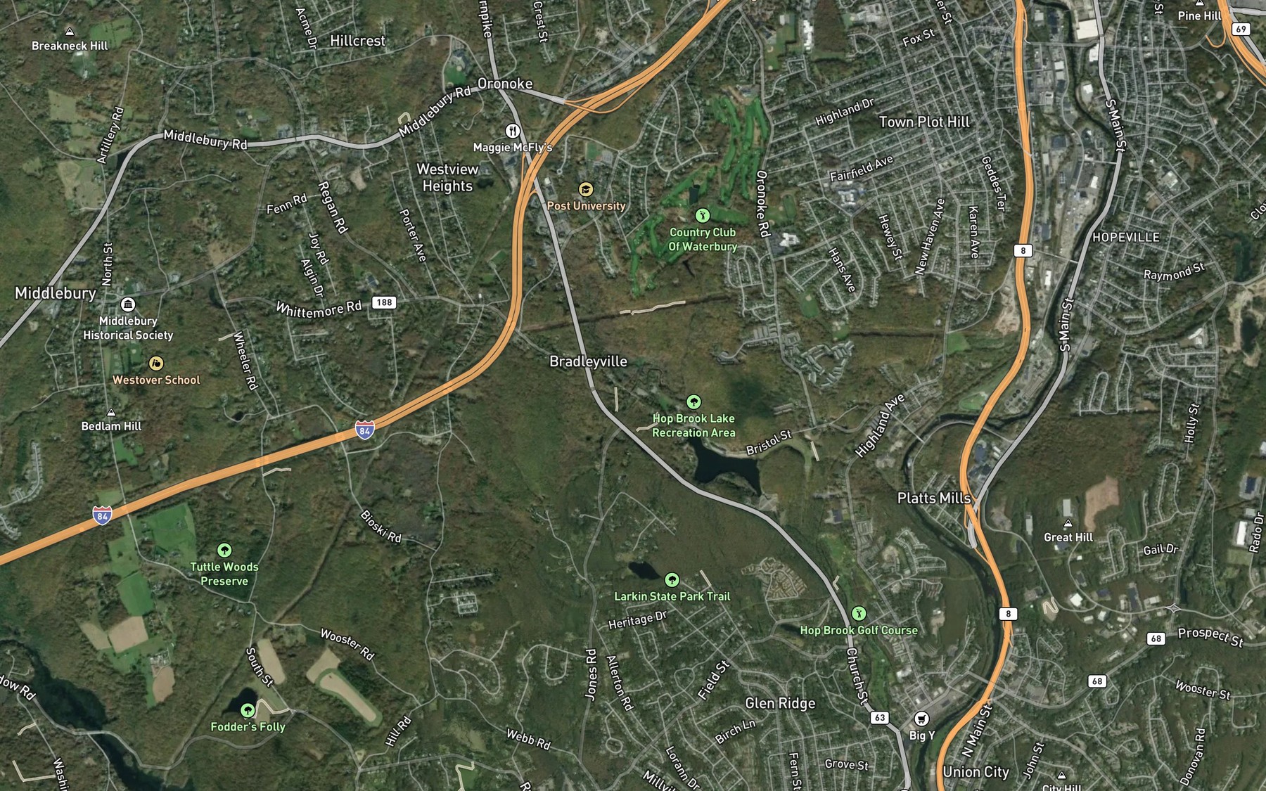 Satellite map of the Shattuck Brook
