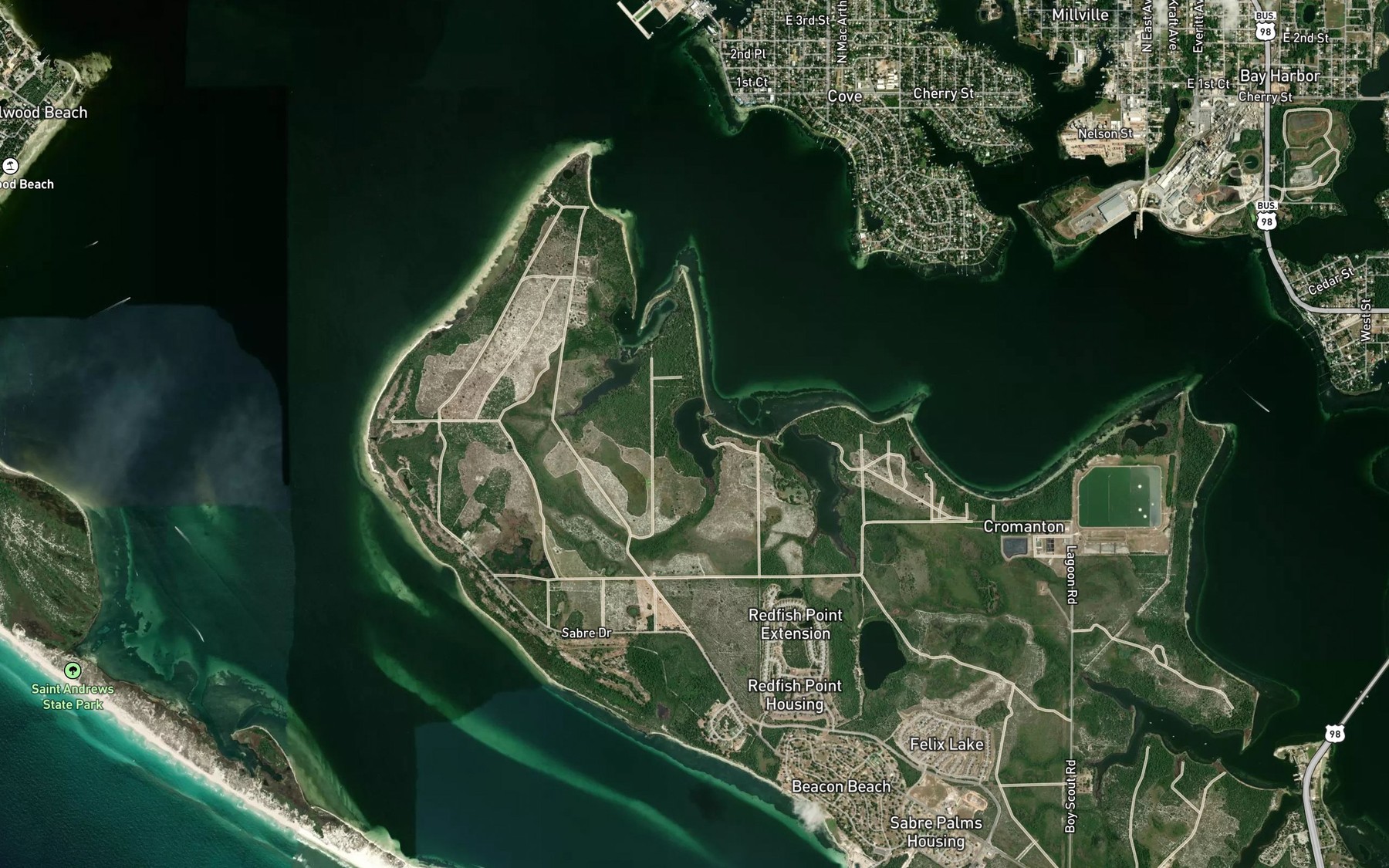 Satellite map of the Sheephead Bayou