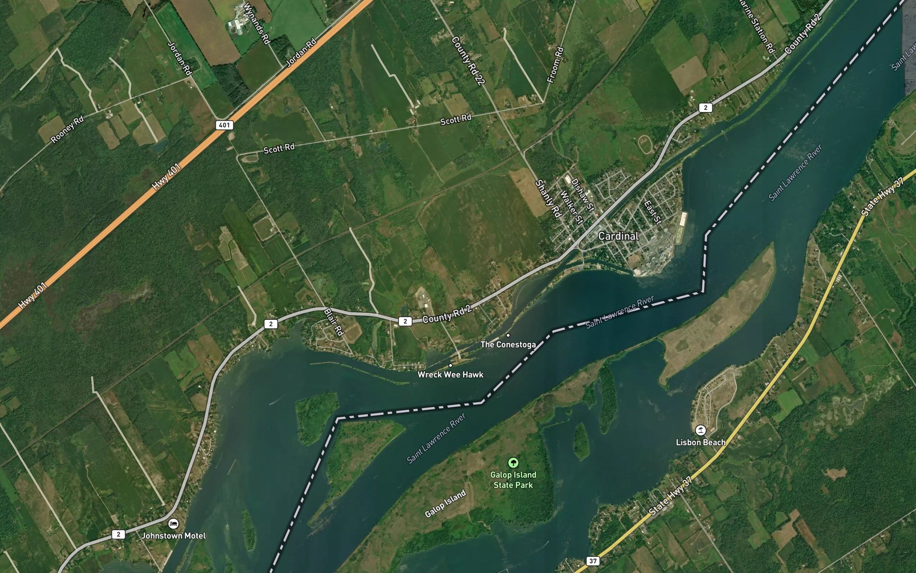 Satellite map of the McLaughlins Creek