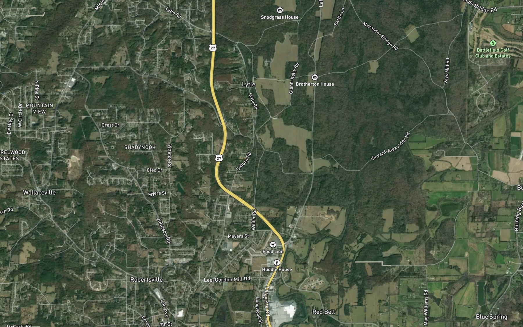 Satellite map of the Cave Spring