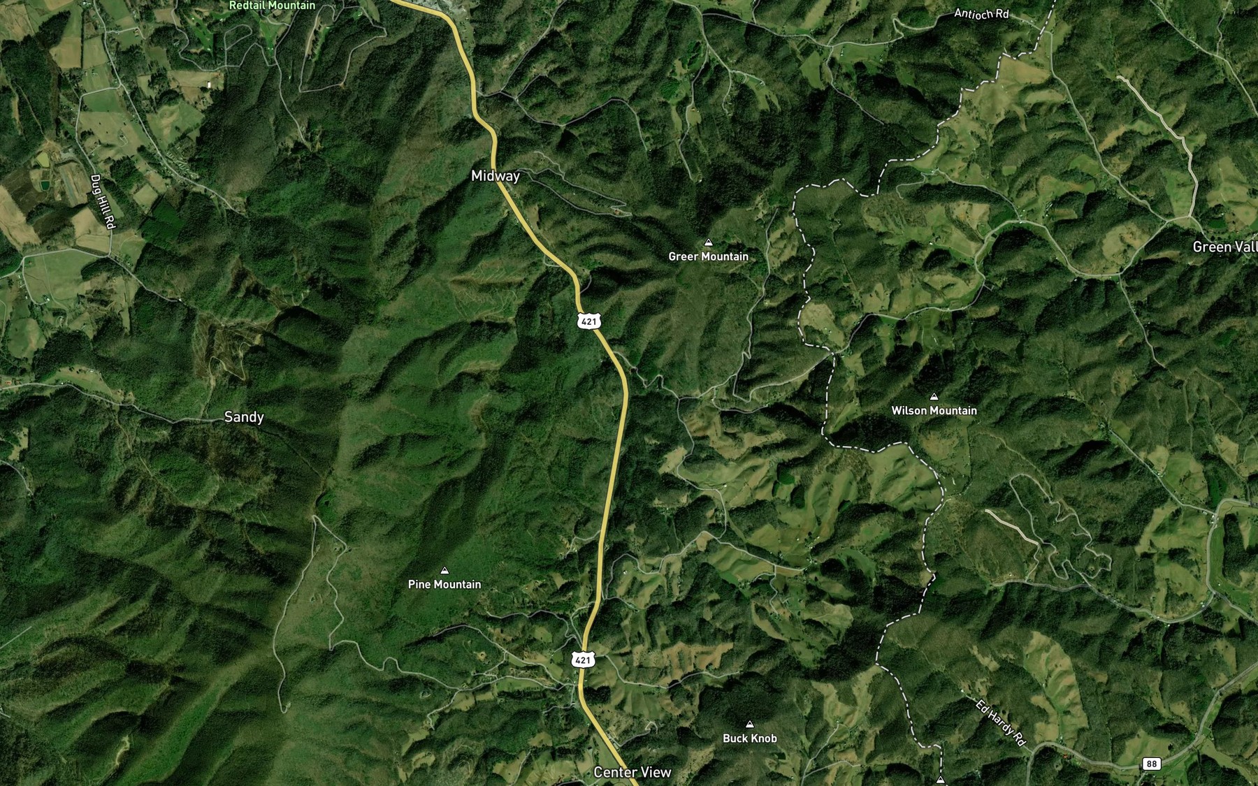 Satellite map of the Brush Fork