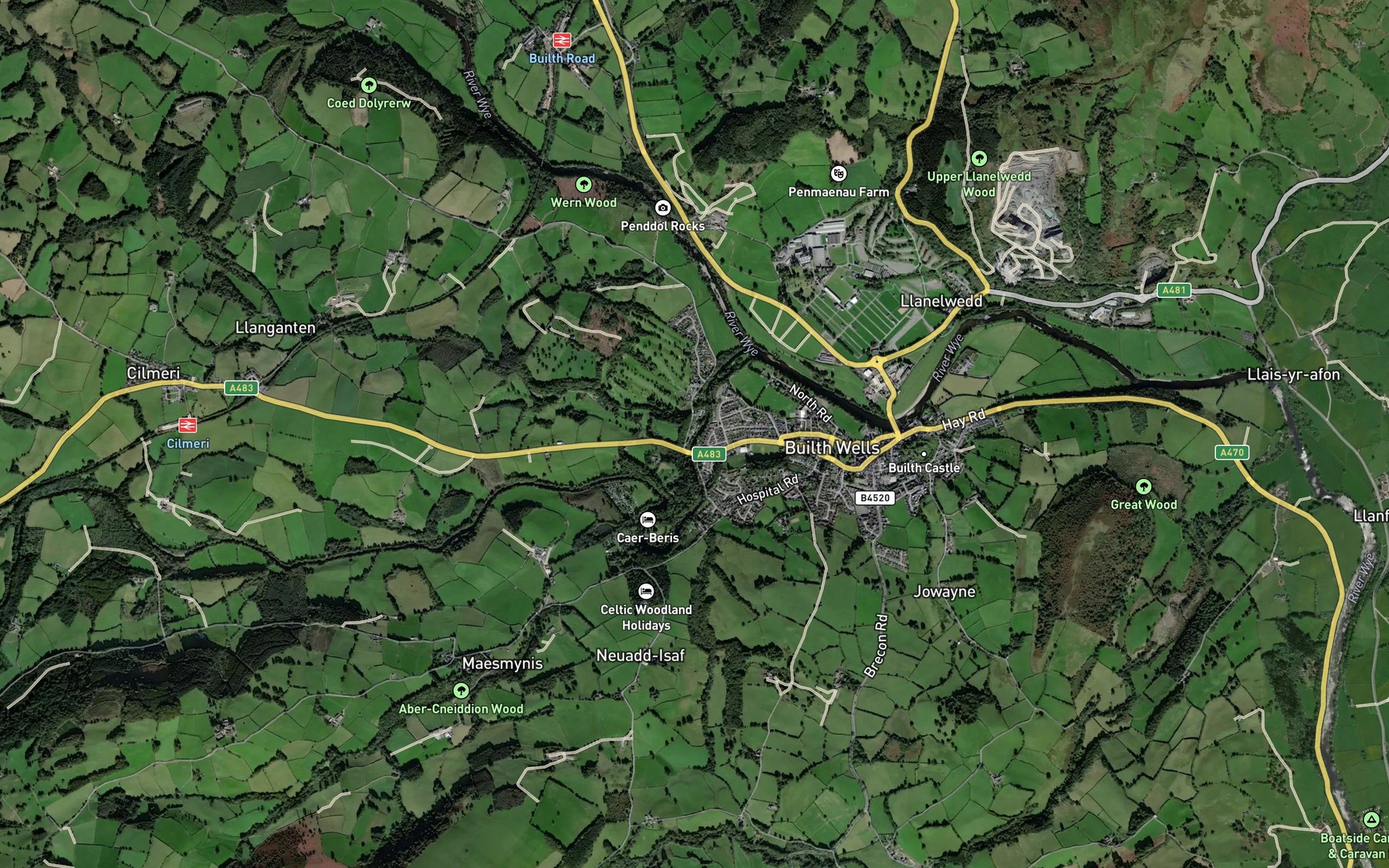 Satellite map of the Irfon