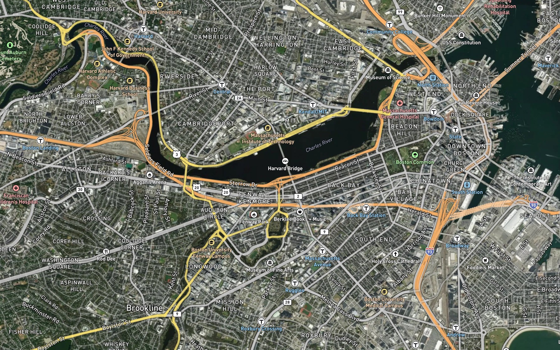 Satellite map of the Muddy River