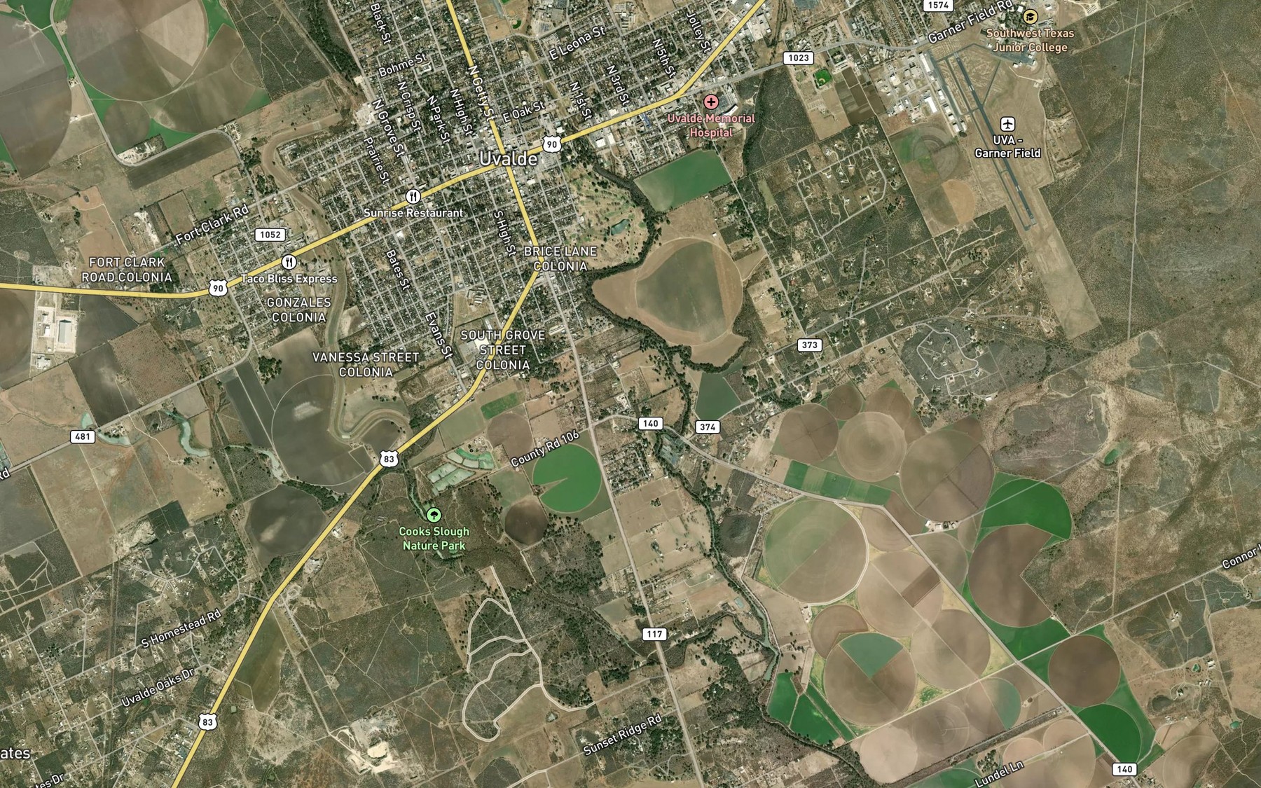 Satellite map of the Leona Springs