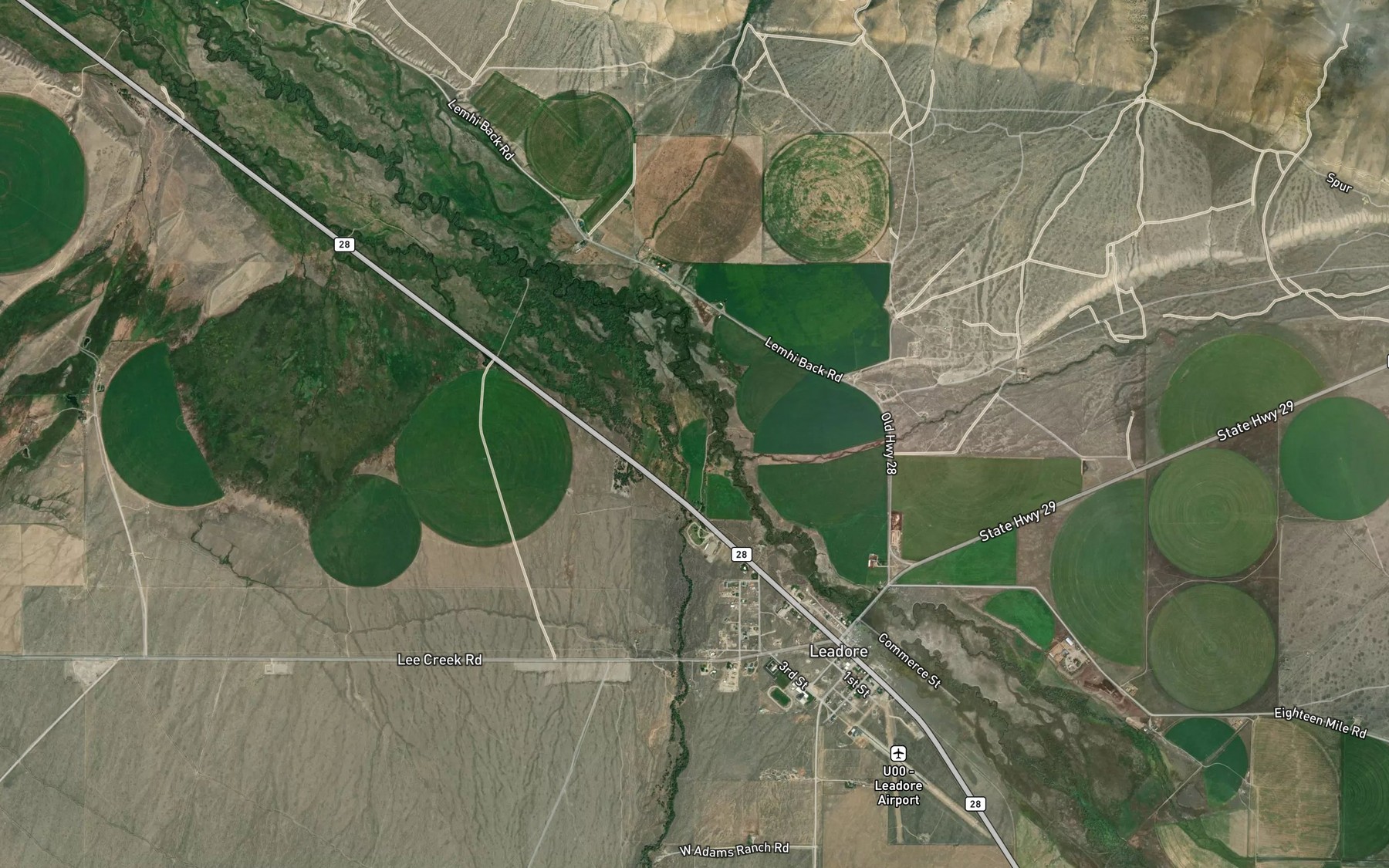 Satellite map of the Big Timber Creek