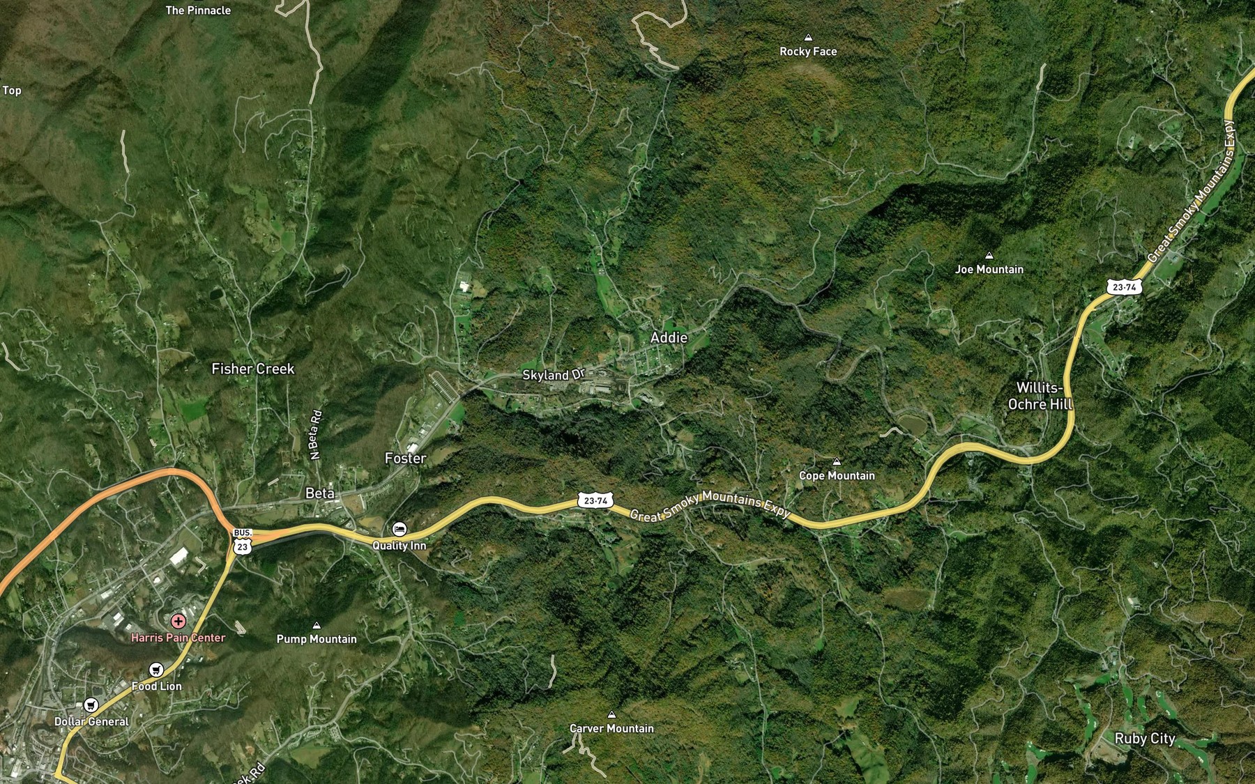 Satellite map of the Ochre Hill Creek