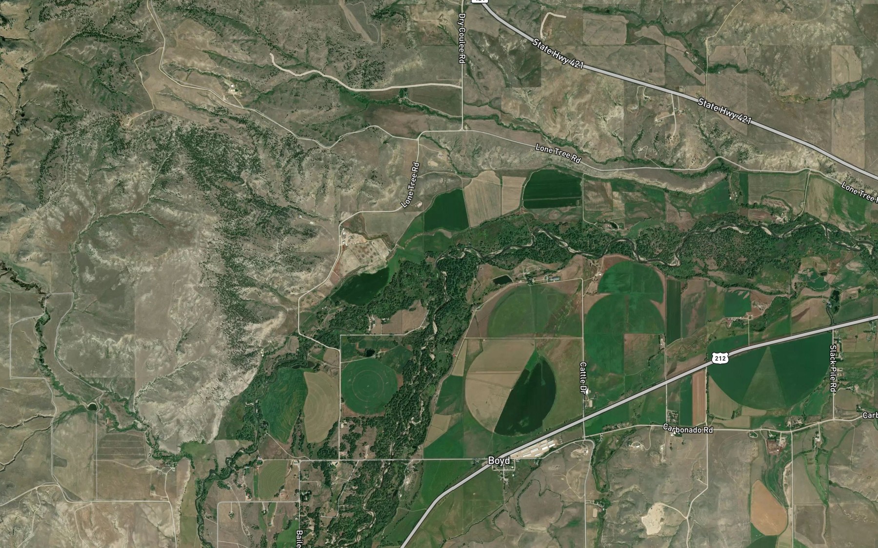 Satellite map of the Red Lodge Creek