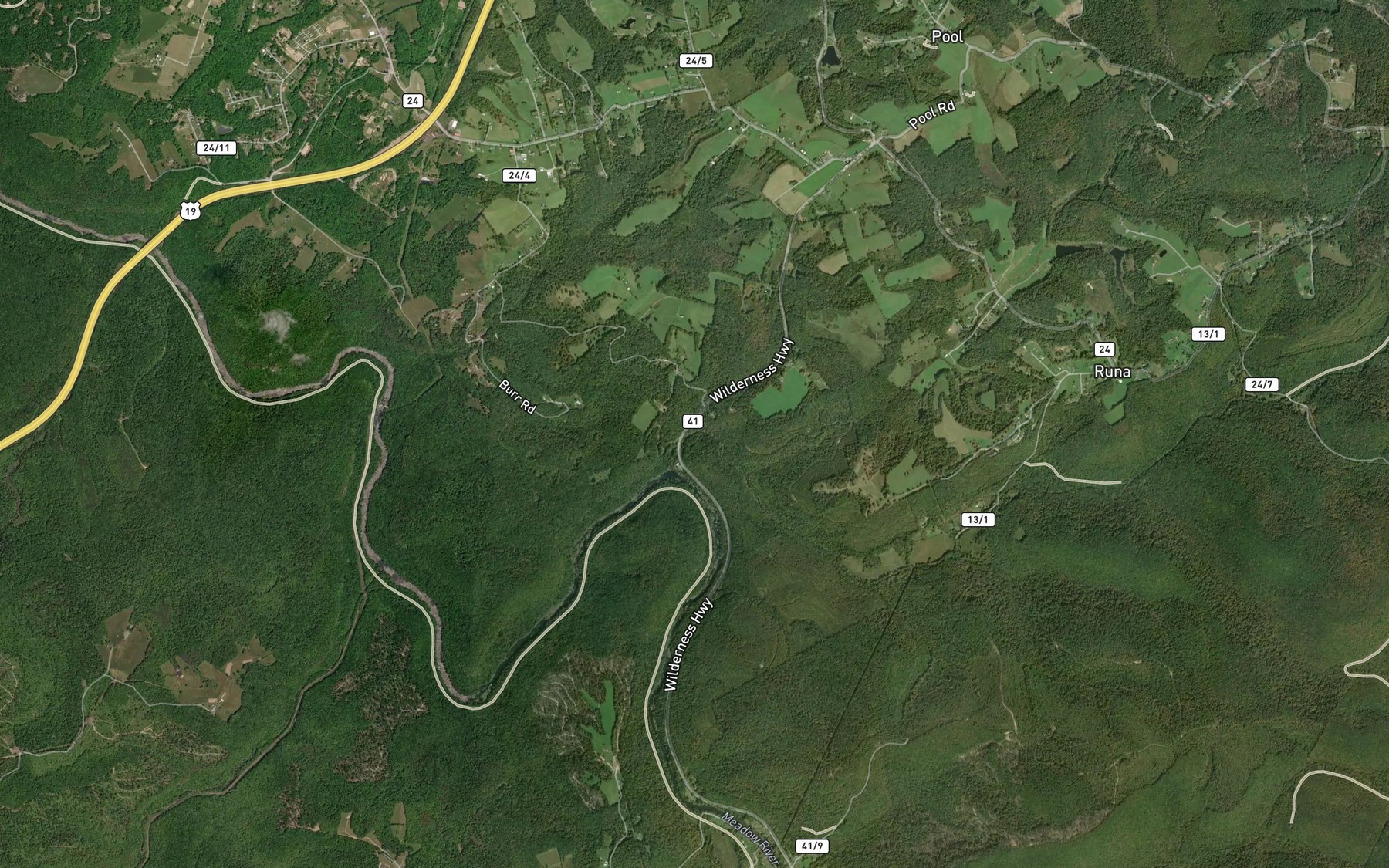 Satellite map of the Stickler Run