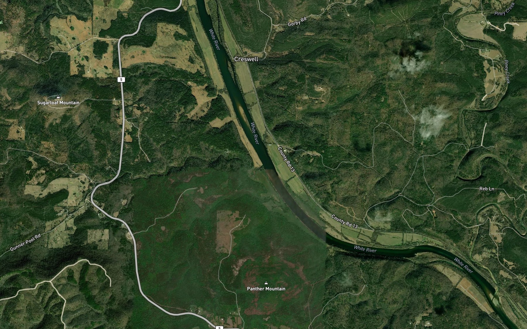 Satellite map of the Sugarloaf Creek