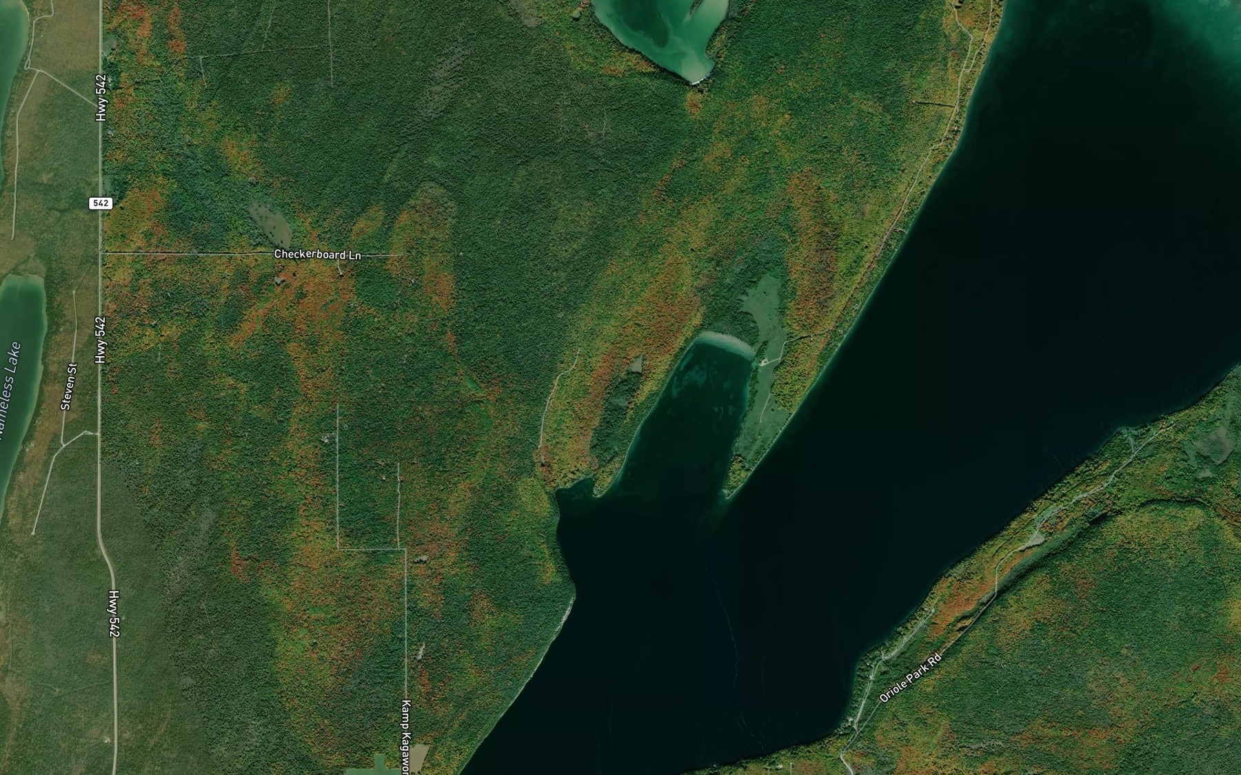 Satellite map of the Ednie's Bay