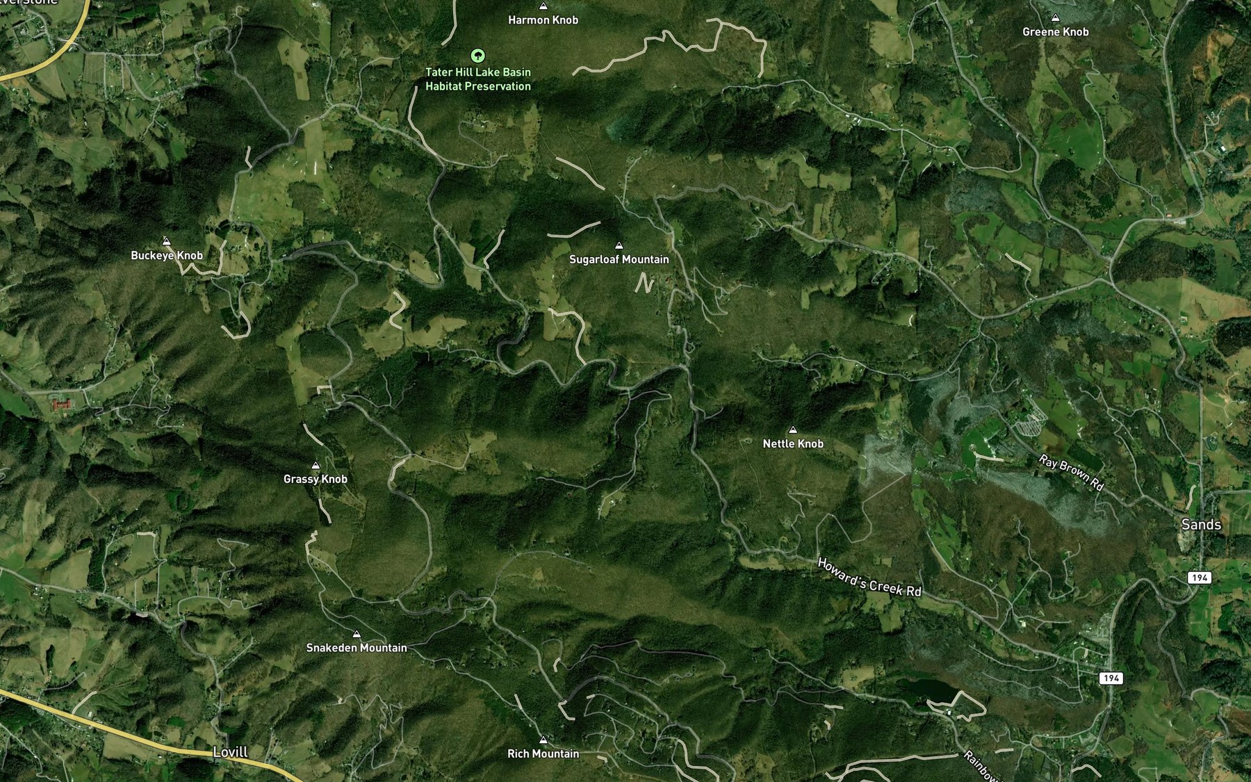 Satellite map of the Trivett Branch