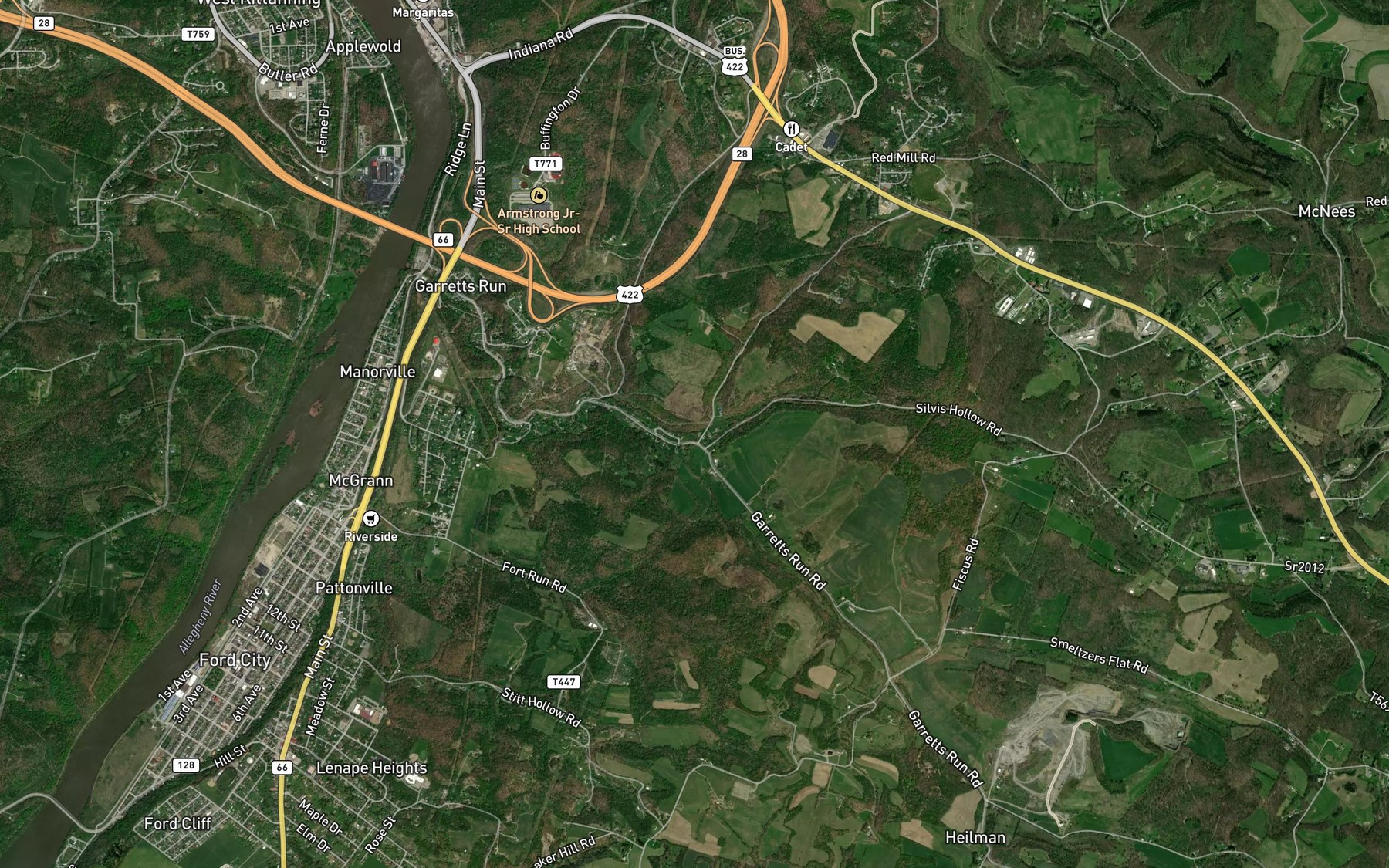 Satellite map of the Rupp Run