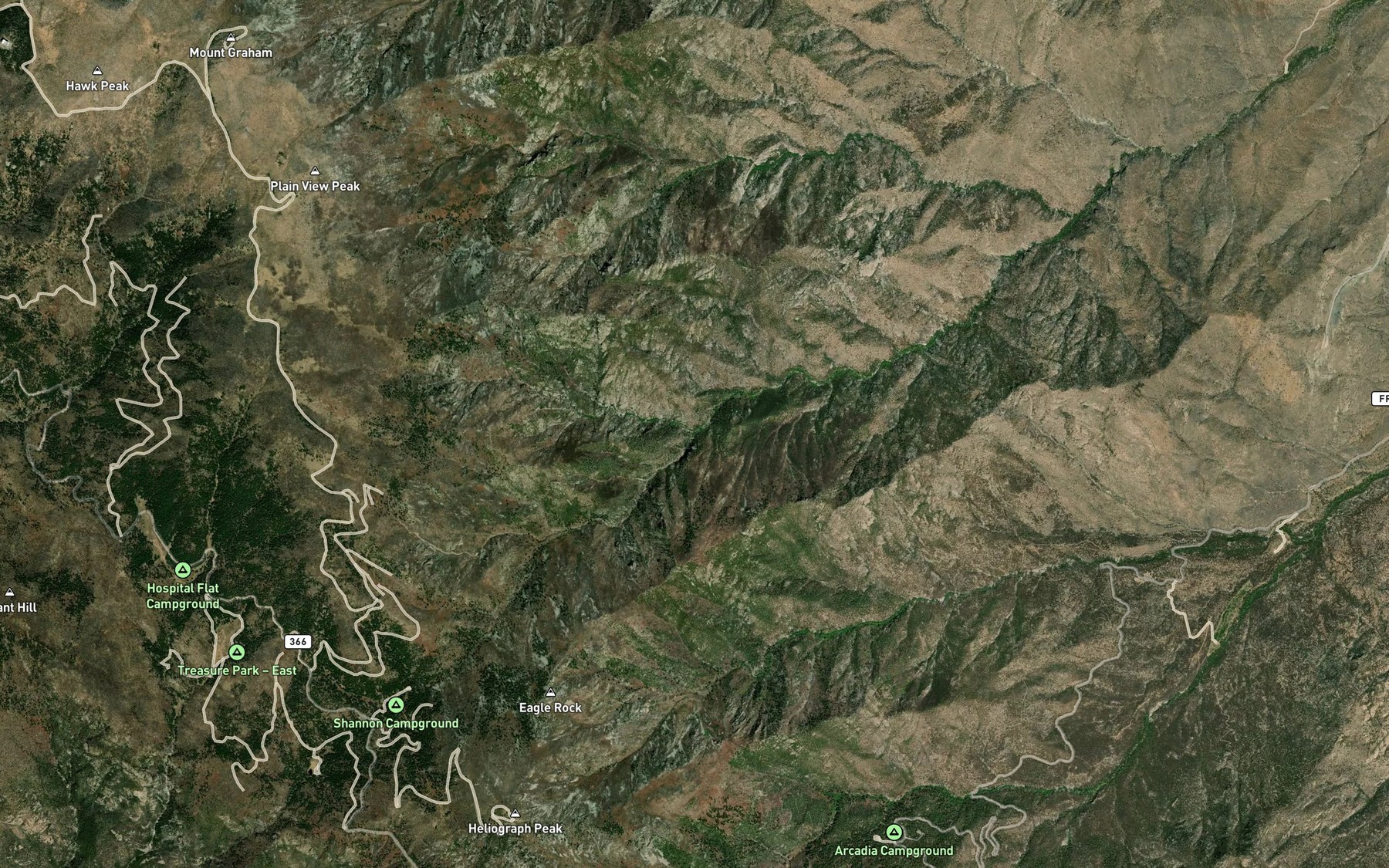 Satellite map of the Crazy Horse Creek