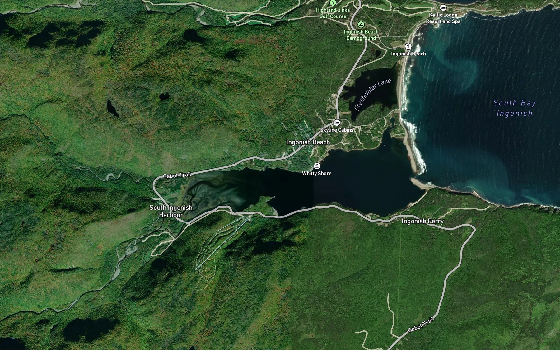 Satellite map of the Hawleys Cove