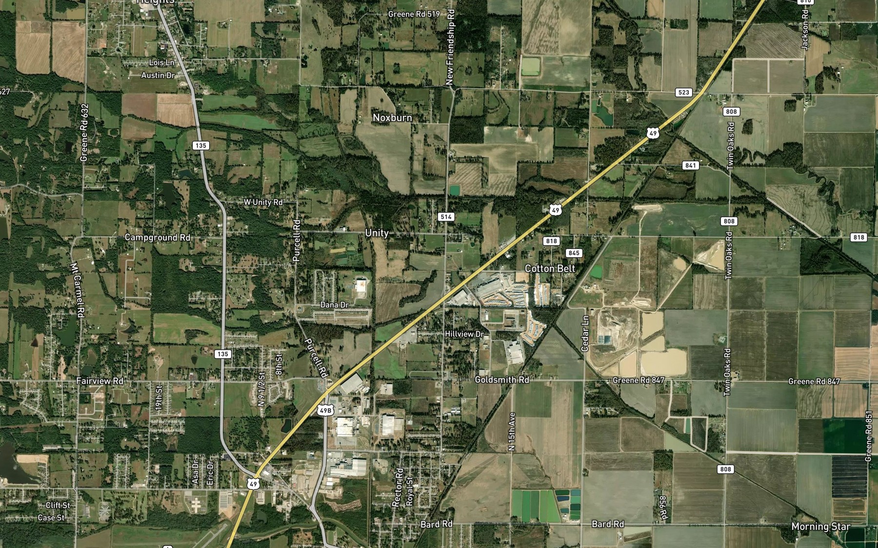 Satellite map of the Johnson Creek