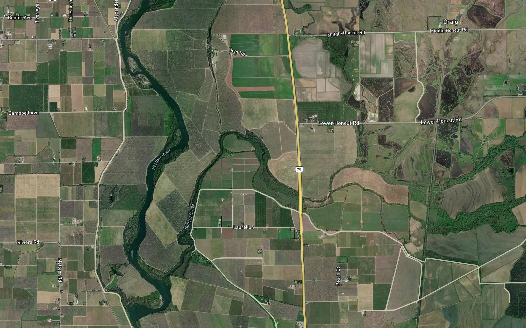 Satellite map of the North Honcut Creek