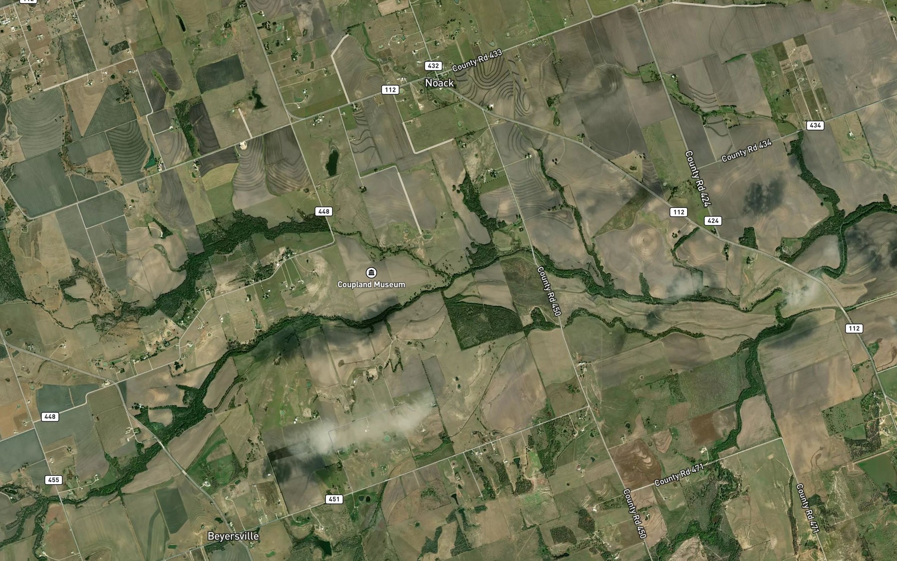 Satellite map of the Mustang Creek