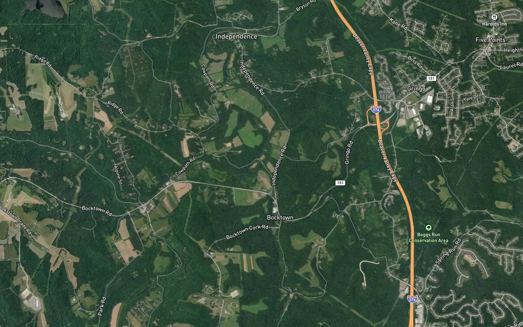Satellite map of the Raredon Run