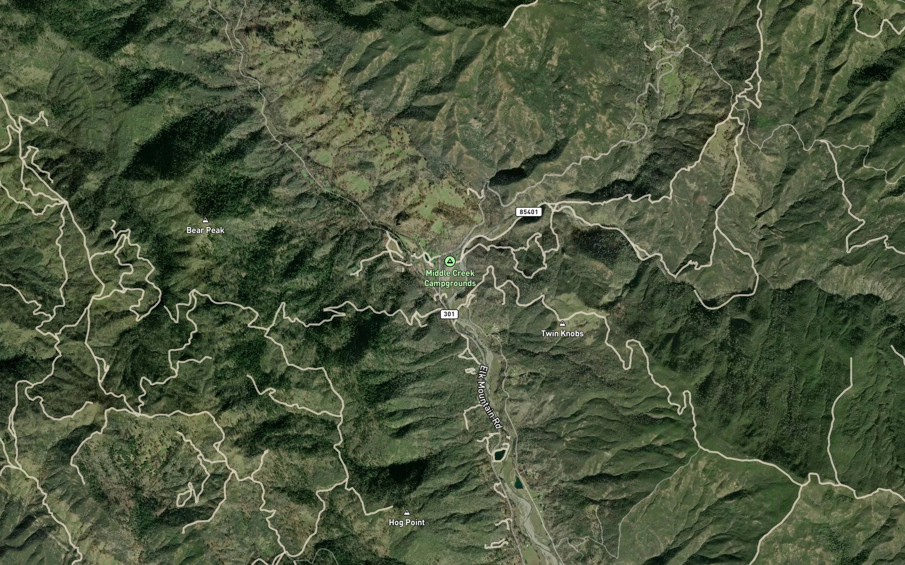 Satellite map of the East Fork Middle Creek