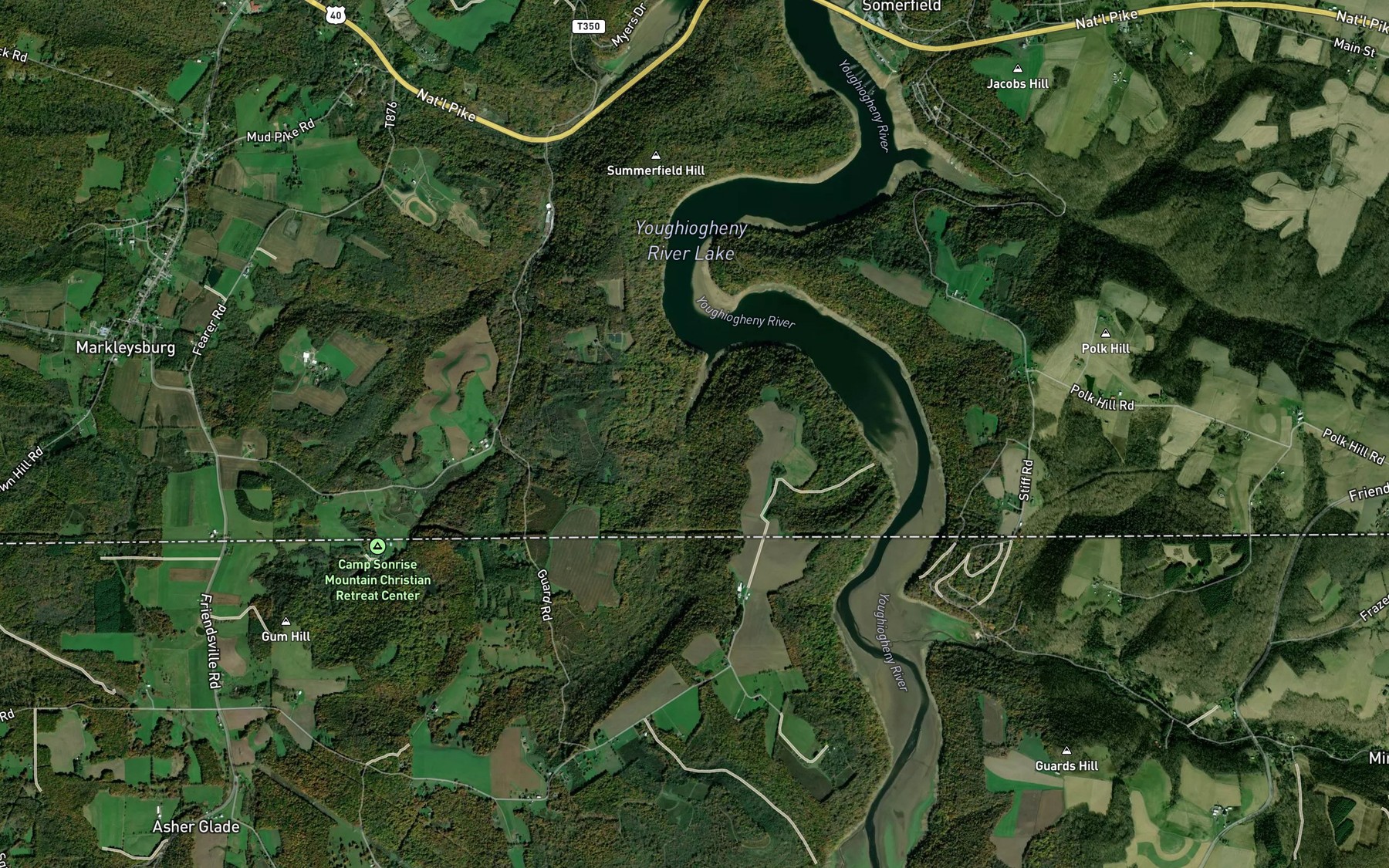 Satellite map of the Reason Run