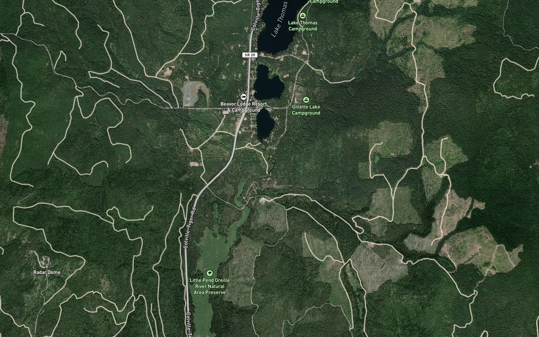 Satellite map of the Sherry Lake